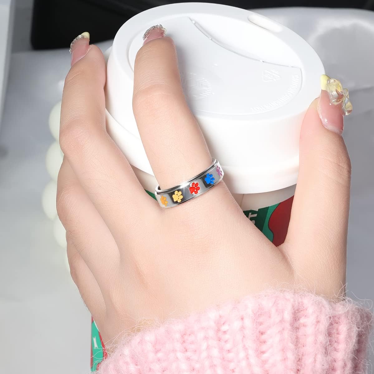 Detalle de LuckyAmor Anxiety Ring for Women Spinner Ring 6mm Moon Star