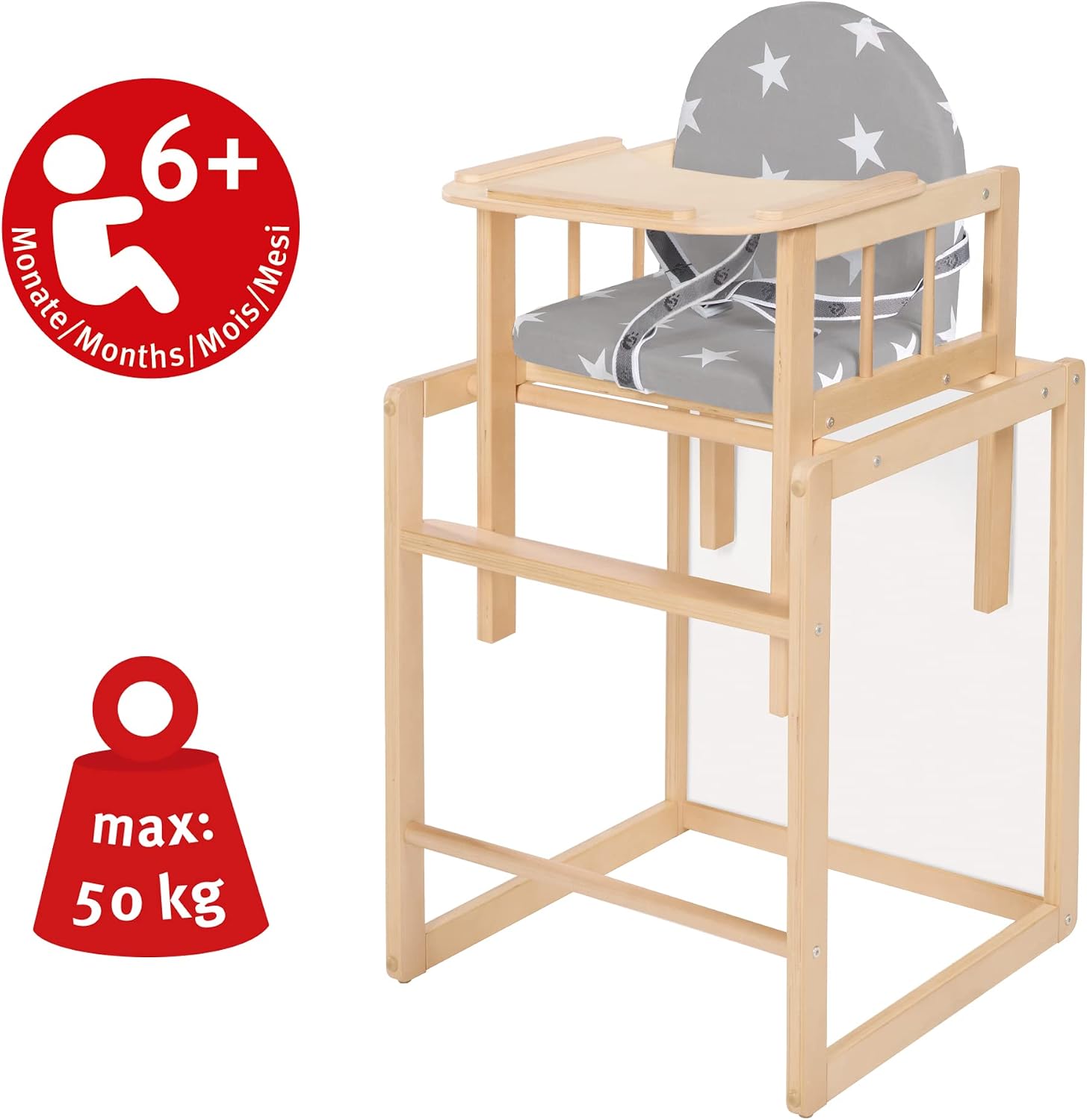 Thumbnail 1 de Roba Chaise Haute Little Stars en Bois – Siège Rembourré Destiny des Étoiles, Convertible Table et Chaise – Naturel
