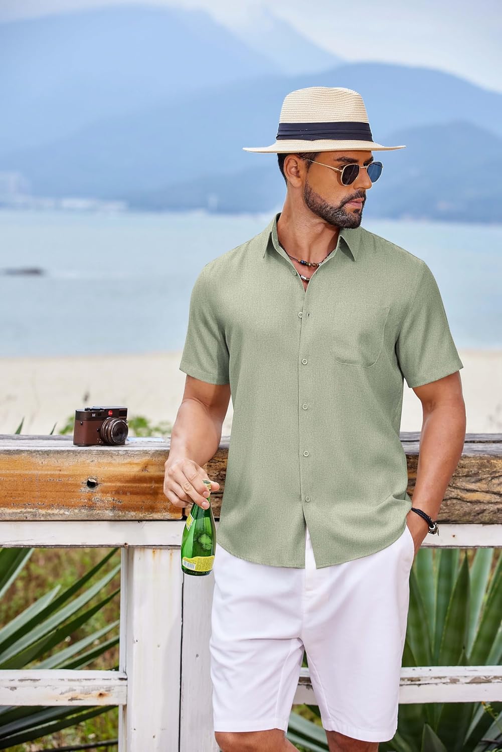 Thumbnail 1 de COOFANDY Herren Hemd Kurzarm Sommer – Leichtes Freizeithemd mit Brusttasche, Regular Fit