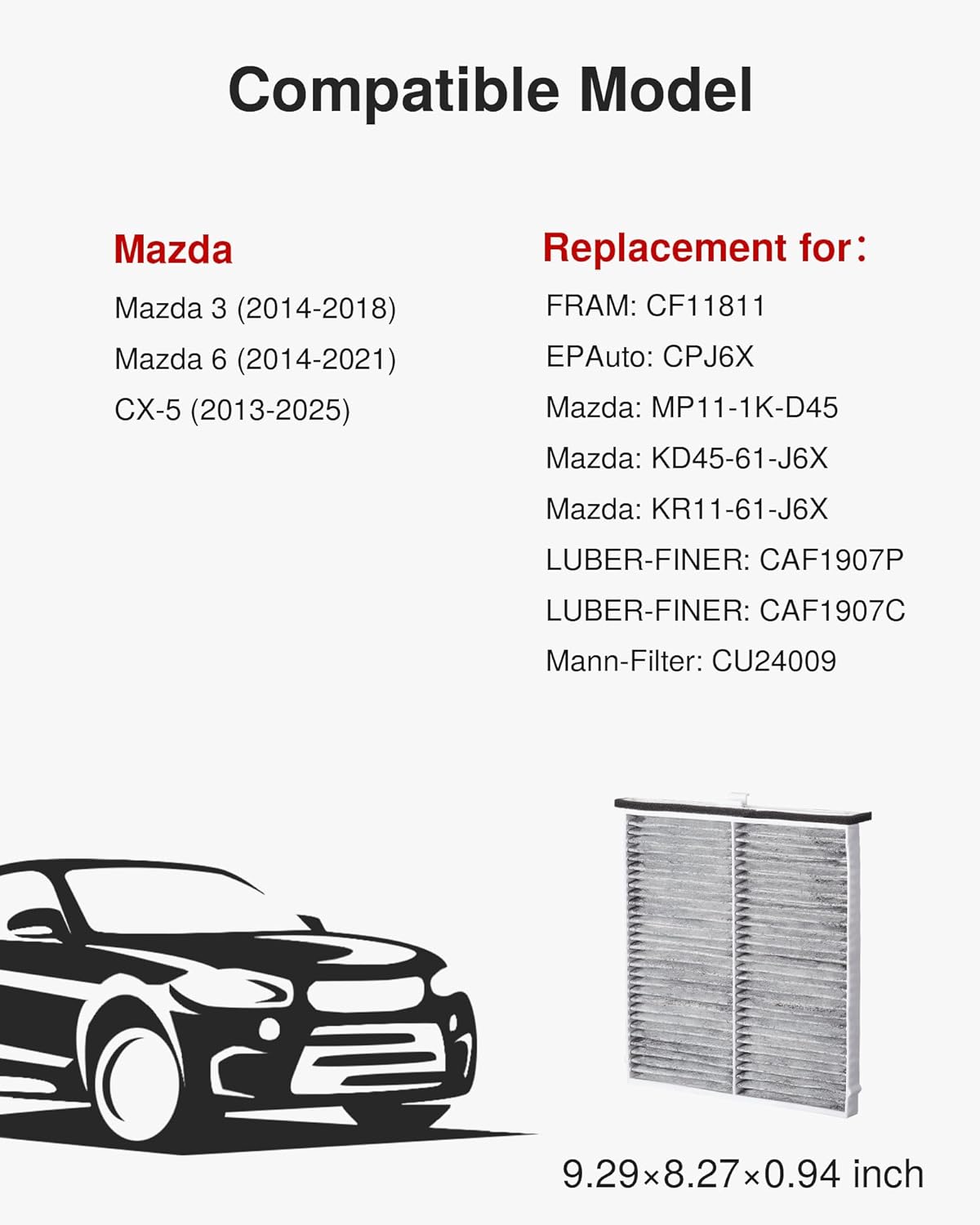 Thumbnail 1 de Puroma Cabin Air Filter with Activated Carbon (Replacement for CF11811/CPJ6X) for Mazda 3, Mazda 6, CX-5