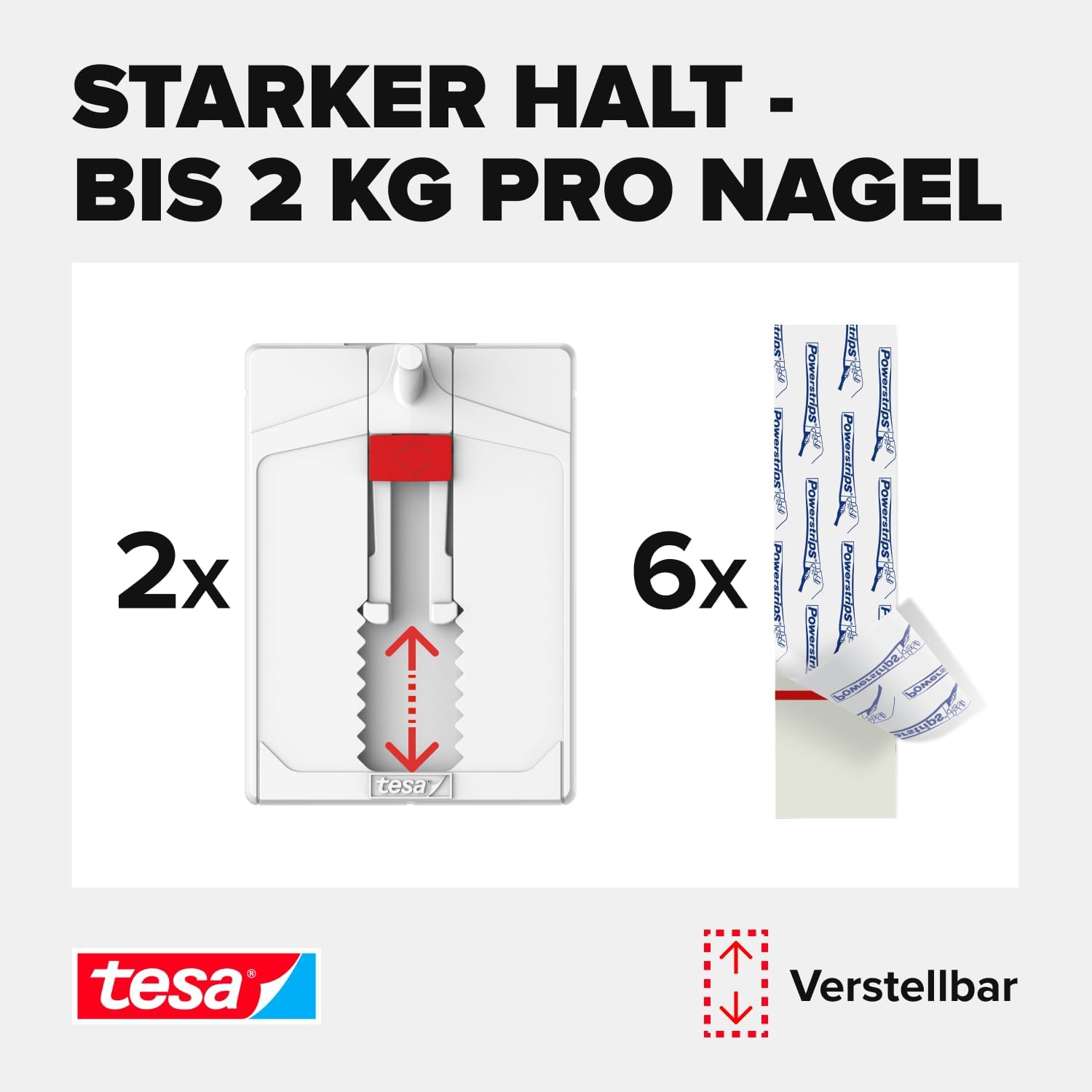 Thumbnail 2 de tesa Verstellbarer Klebenagel für Tapeten und Putz – 2er Pack, 2 kg Tragkraft pro Nagel