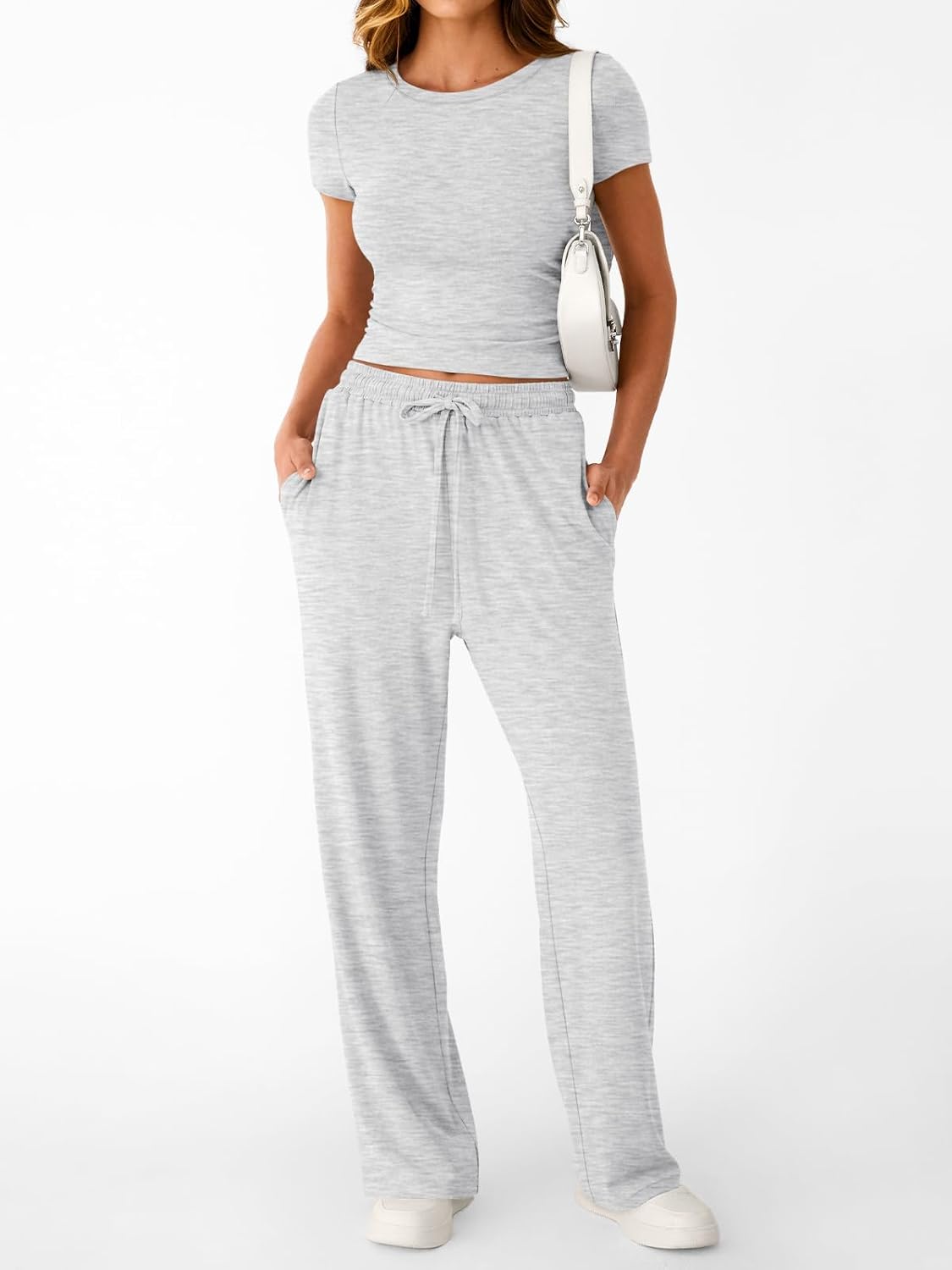 Detalle 2 de LILLUSORY 2 Piece Lounge Wear Set for Women UK – Lightweight Rayon-Spandex, Cropped Top & Wide-Leg Pants
