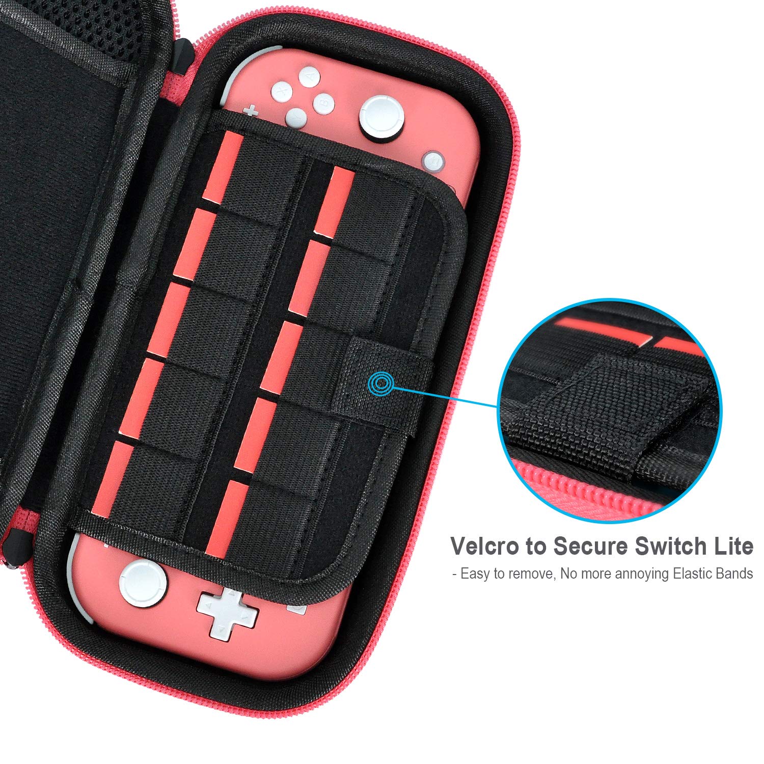 Detalle de daydayup BT-CASE Switch Lite Carrying Case, Red Hard Shell, 20 Game Slots