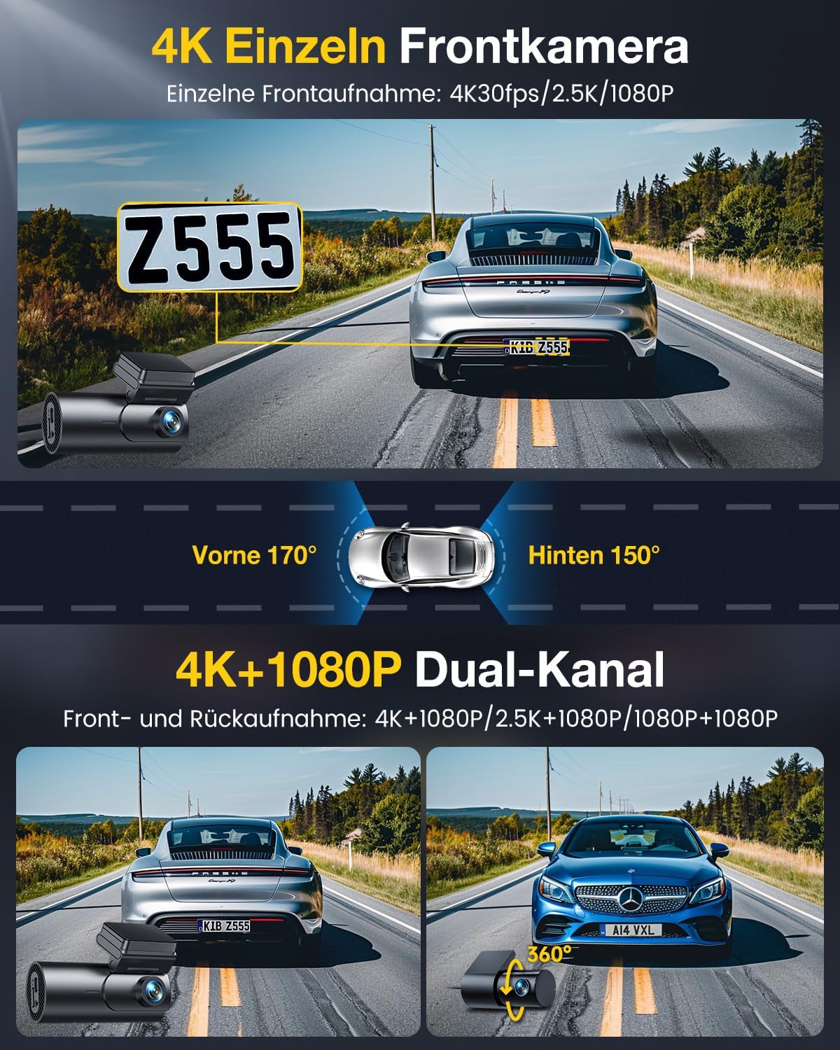Detalle 2 de GKU 4K Dashcam Dual mit 64GB Speicher