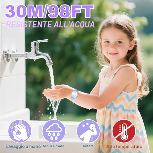 Detalle 2 de Juboos Orologio Analogico per Bambini e Bambine – Viola, Impermeabile 3 ATM, con Gatto