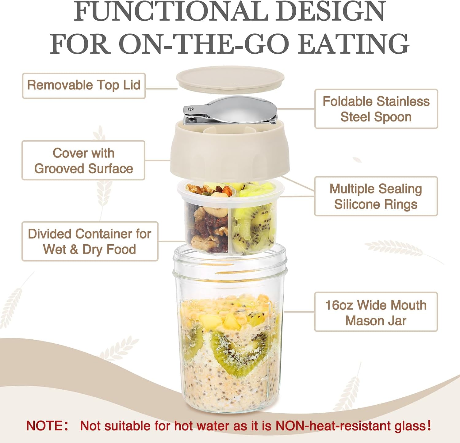 Detalle de SOLIGT Overnight Oats Jars 16oz