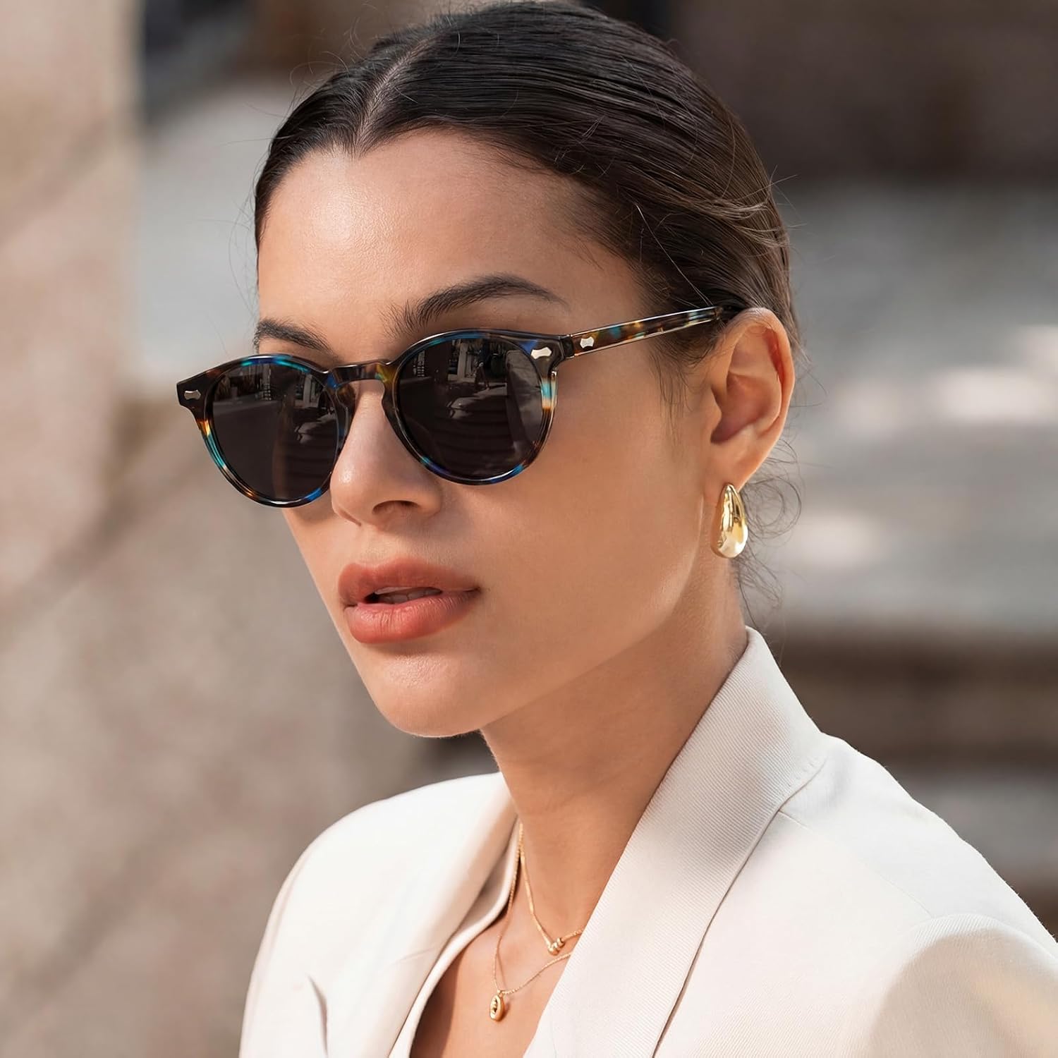 Detalle 2 de CARFIA okrągłe okulary przeciwsłoneczne damskie z polaryzacją i ochroną UV 100%