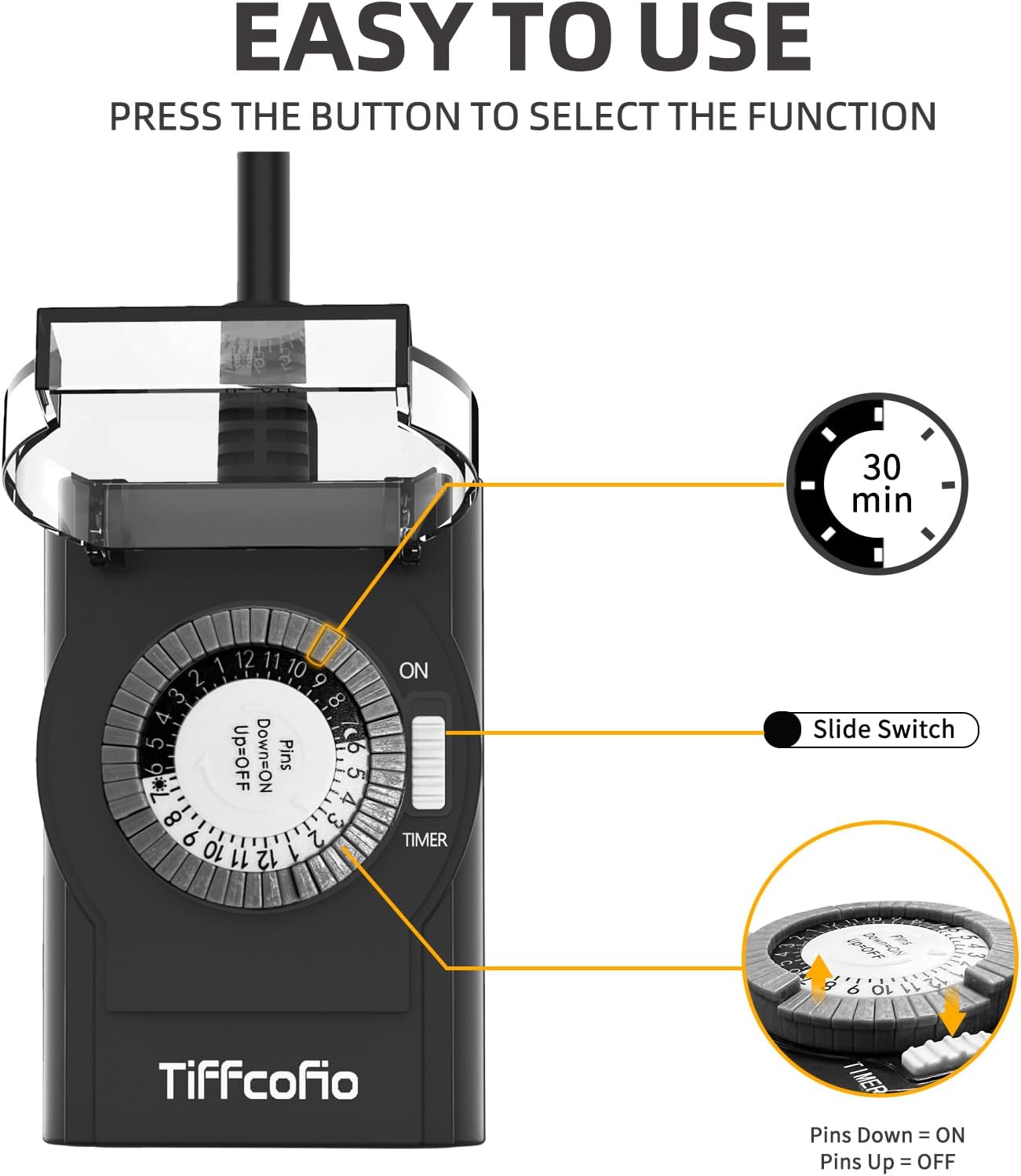 Thumbnail 4 de TiFFCOFiO TF-202 Outdoor Mechanical Timer, 24-Hour, 2 Grounded Outlets
