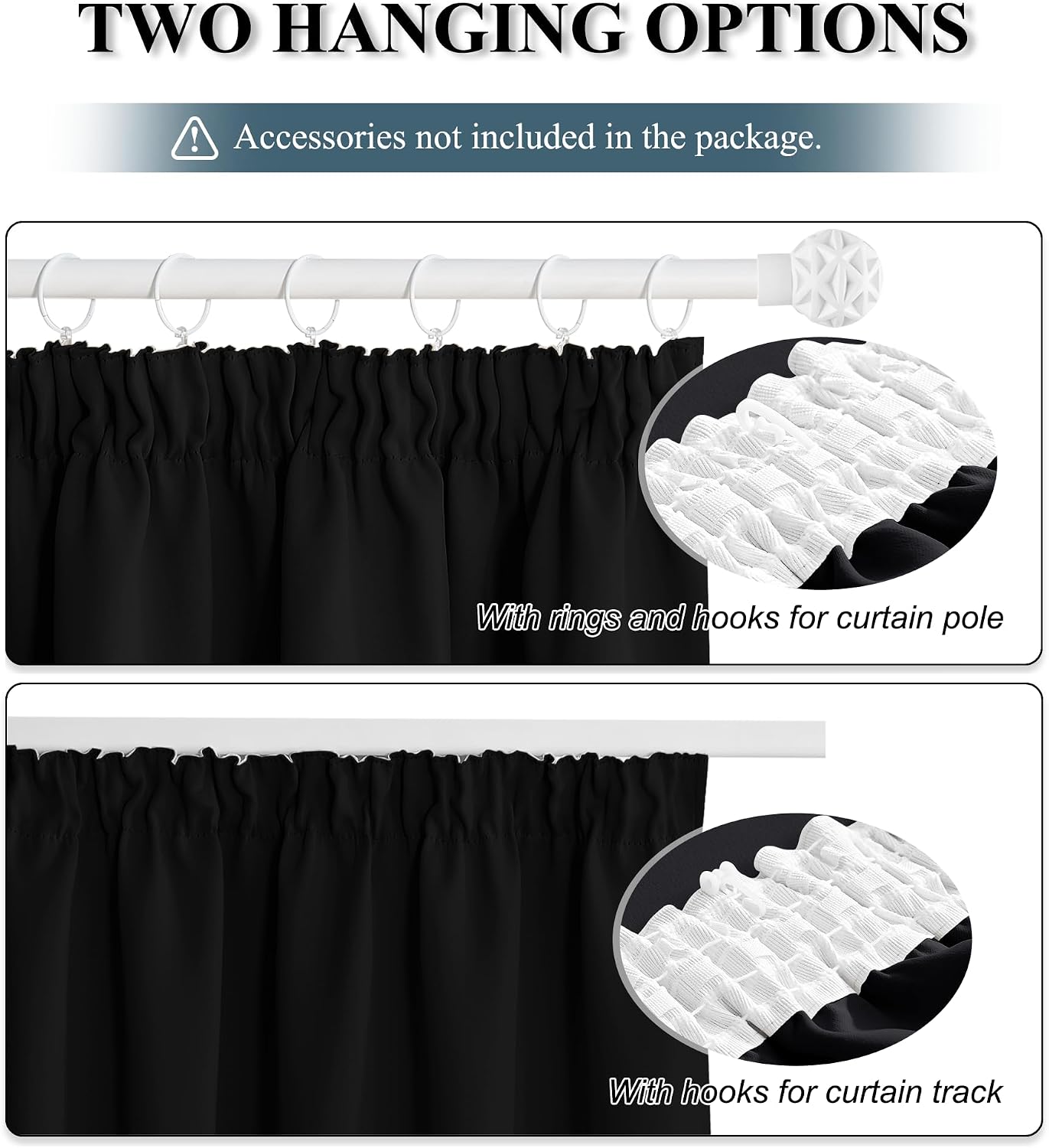 Detalle 2 de PONY DANCE Black Blackout Curtains 90x54 in