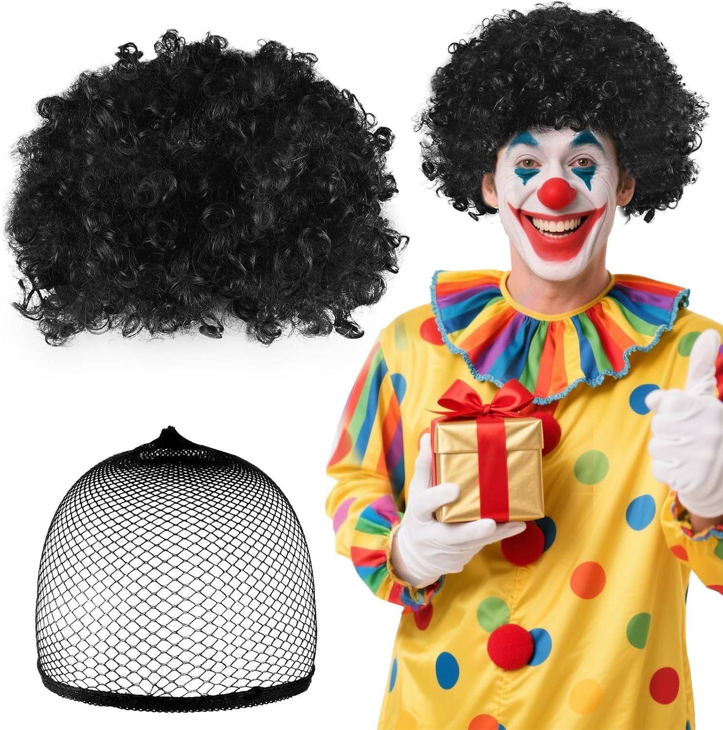 Thumbnail 6 de BSBUY 5189669 zwarte krulpruik voor clown en carnaval, hittebestendige vezel