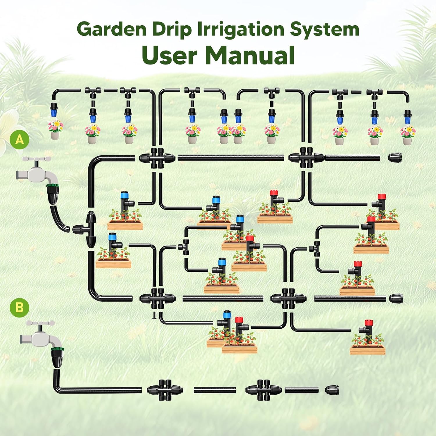 Thumbnail 6 de MQHUAYU 196FT + 33FT Quick-Connect Drip Irrigation System Kit with Adjustable Nozzles & Sprinklers