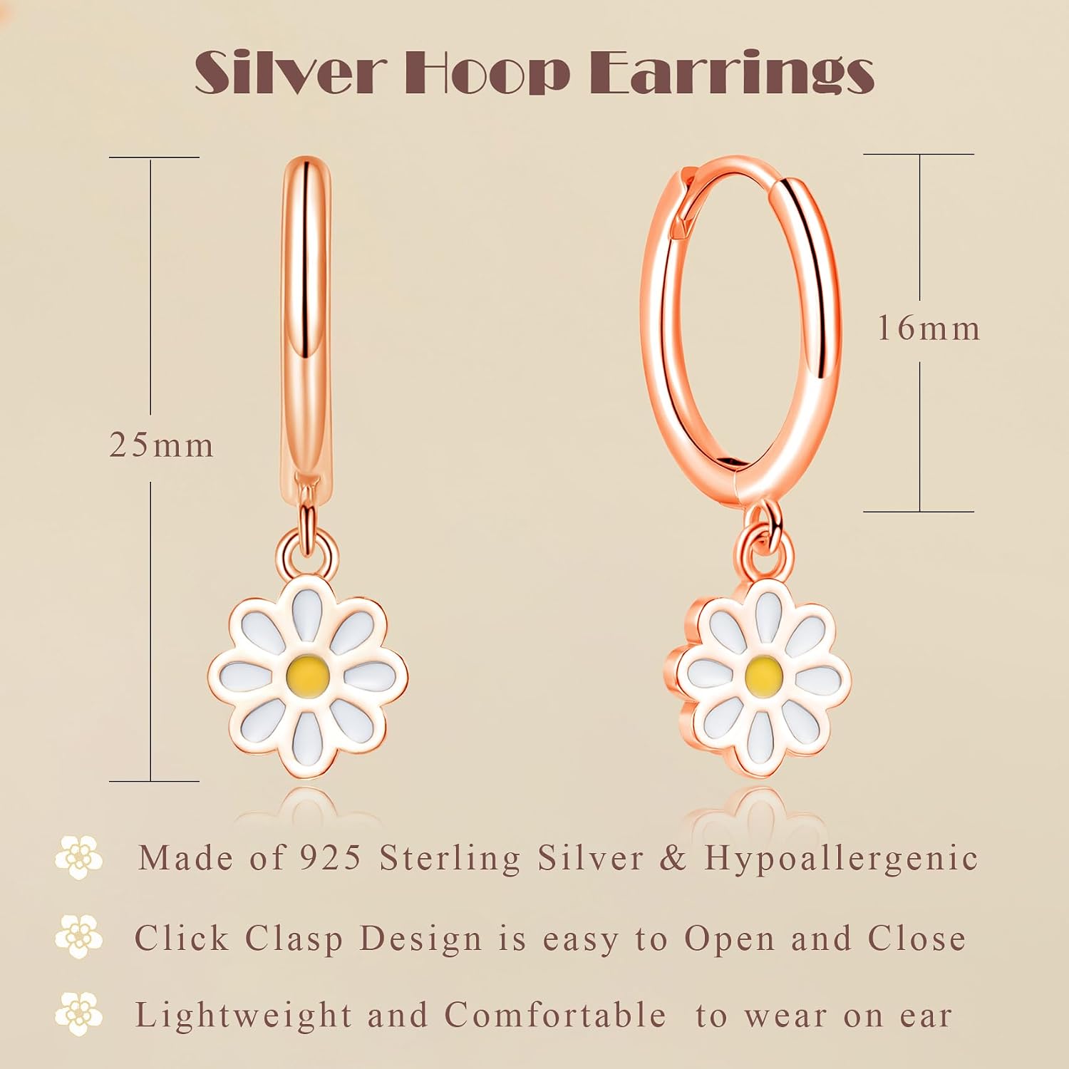 Detalle 2 de Cangall Silber 925 Ohringe (hängend) mit Anhänger – minimalistische Creolen für Damen, hypoallergen