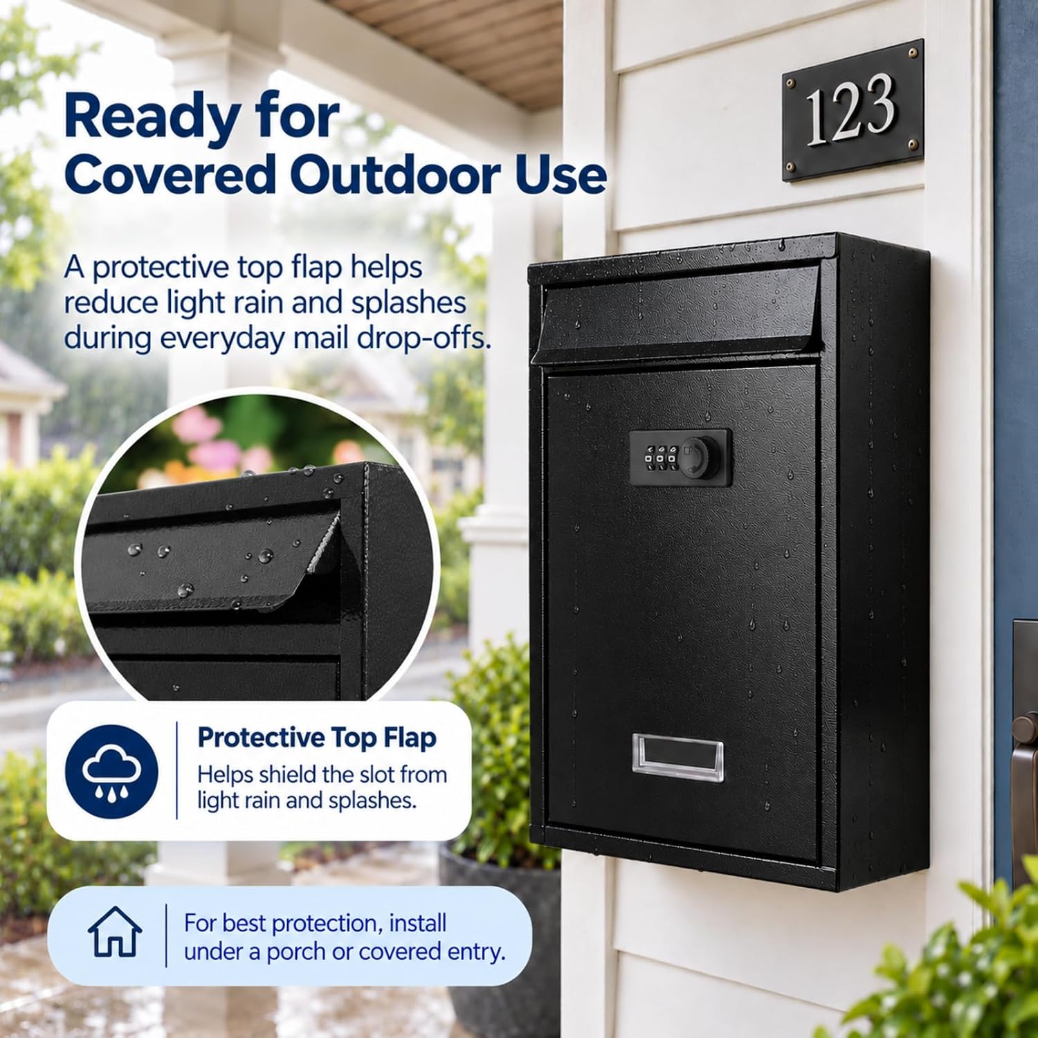 Thumbnail 4 de KYODOLED 30 Wall-Mount Mailbox with 3-Digit Combination Lock, Black Steel