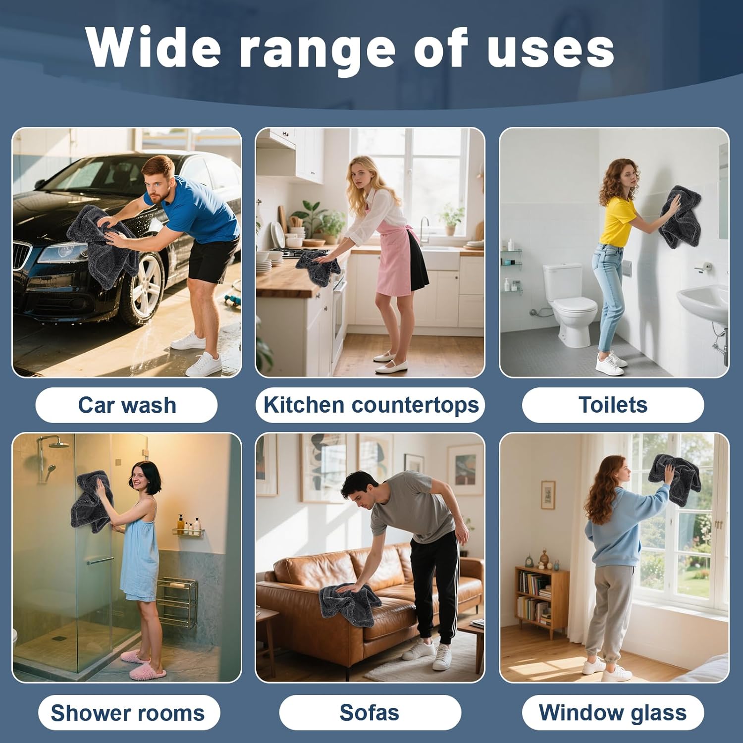 Thumbnail 6 de Ghguole 2pcs 90 × 70cm Car Drying Towel – Extra Large, 1500GSM, Double-Sided Microfibre for Fast, Lint-Free Drying