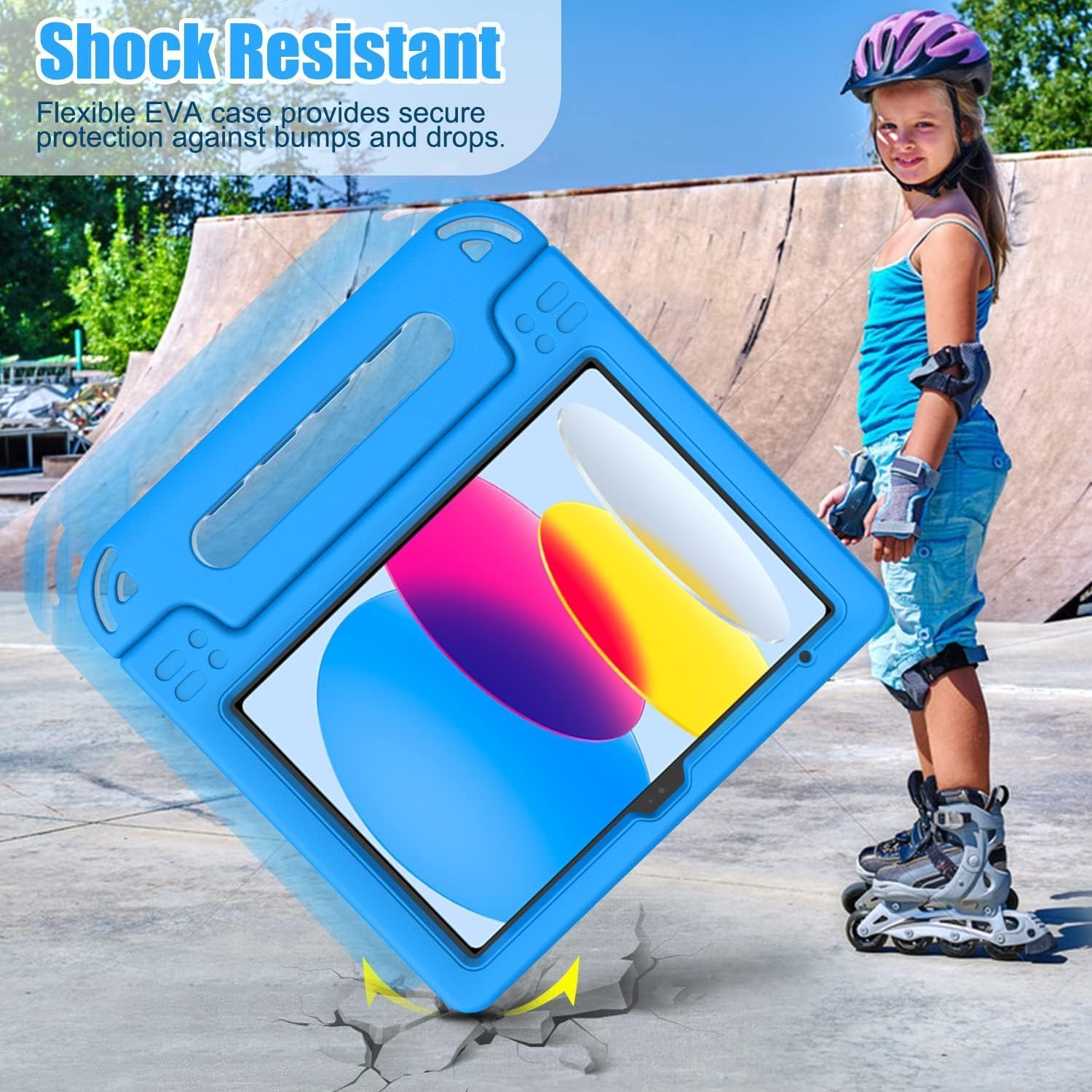 Detalle de SINSO Case for iPad (A16) 11th Gen 11-Inch / 10th Gen 10.9-Inch – Built-in Screen Protector, Shockproof, Lightweight with Handle/Stand (Blue)