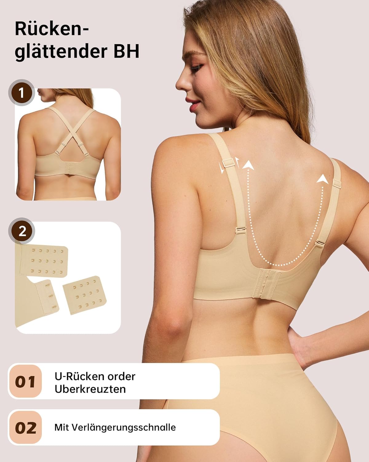 Thumbnail 2 de HORISUN BH Damen ohne Bügel mit V-Ausschnitt und Spitzenbesatz – nahtloser Komfort für Alltag und besondere Anlässe