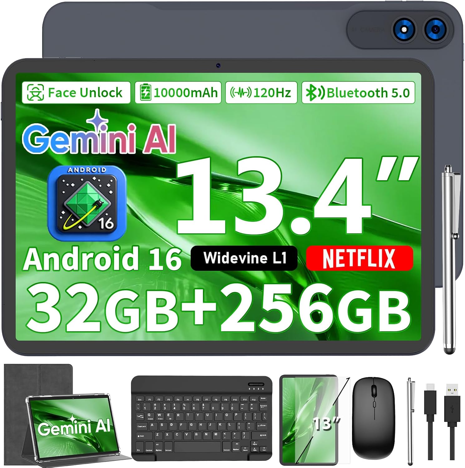 Detalle de YLEEBG P90 13-Inch Android 16 Tablet with 120Hz Display and Keyboard