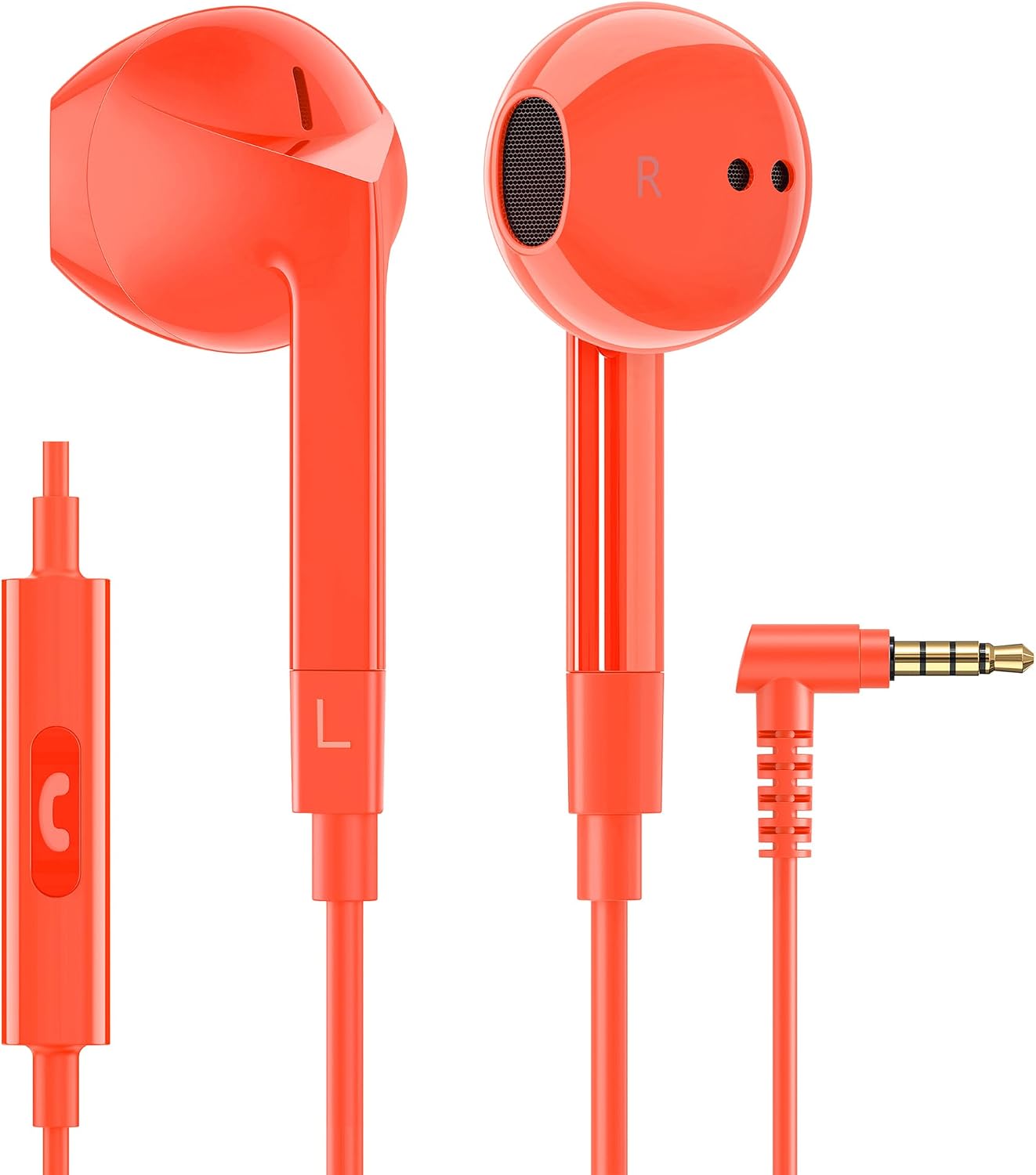 Detalle de LUDOS FEROX Wired Earbuds: In-Ear Headphones with Microphone, 5-Year Warranty, 3.5mm Jack – Coral