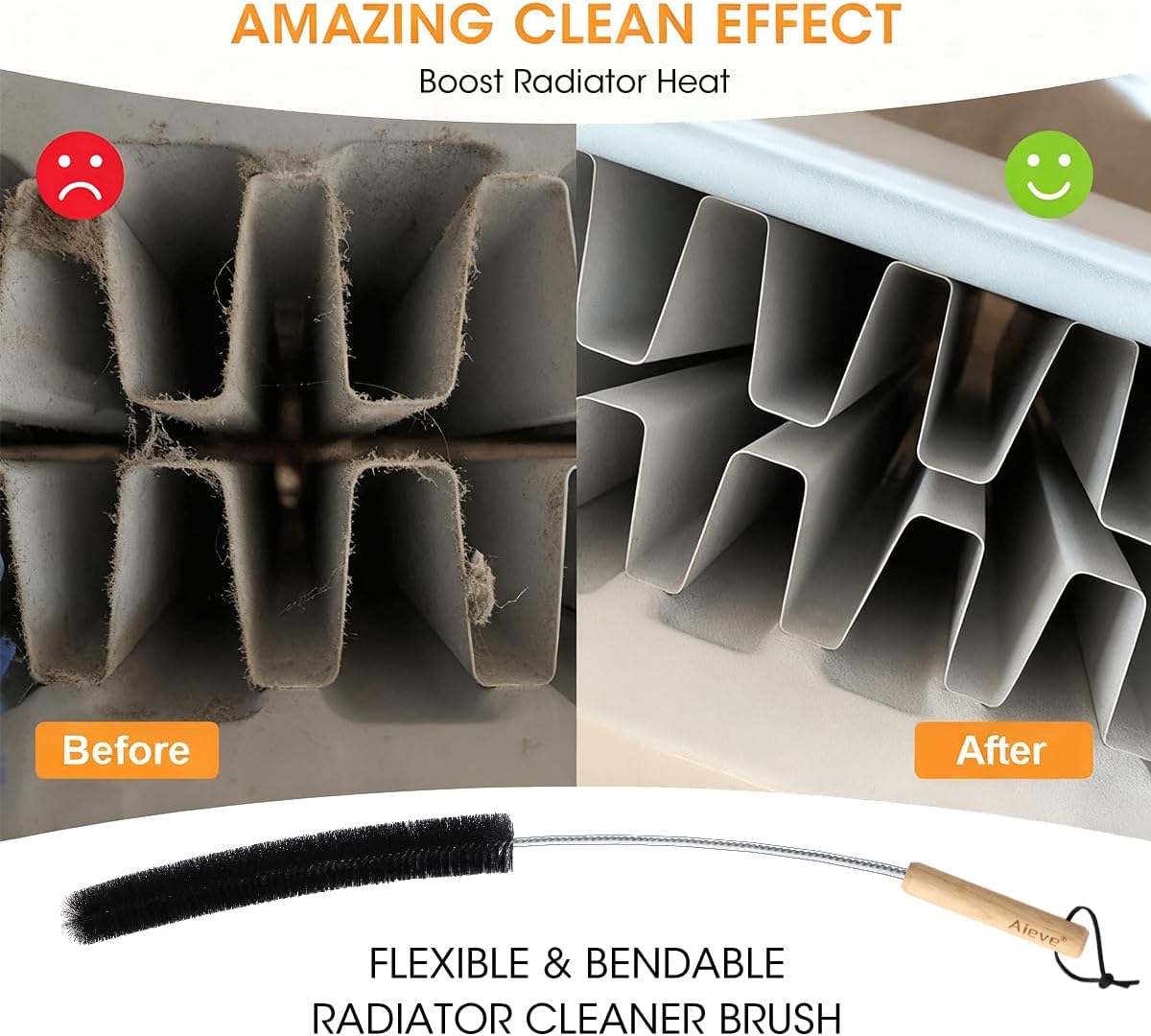 Thumbnail 4 de Aieve Radiator Cleaner Brush (80cm) with Flexible Metal Rod and Wood Handle