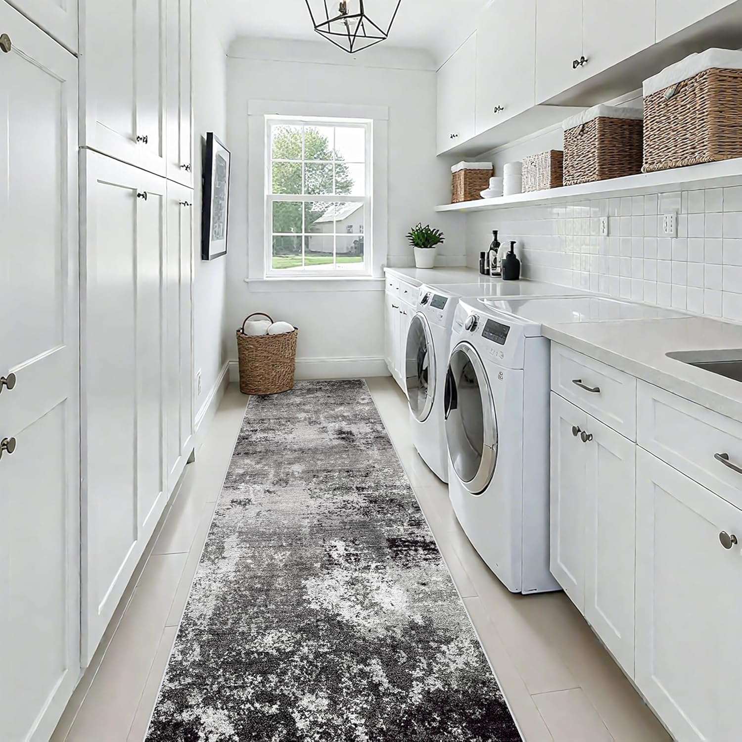 Thumbnail 4 de BYYVOO 3x20 ft Extra Long Hallway Runner Rug with Non-Slip Rubber Backing (Black Grey, Low Pile)