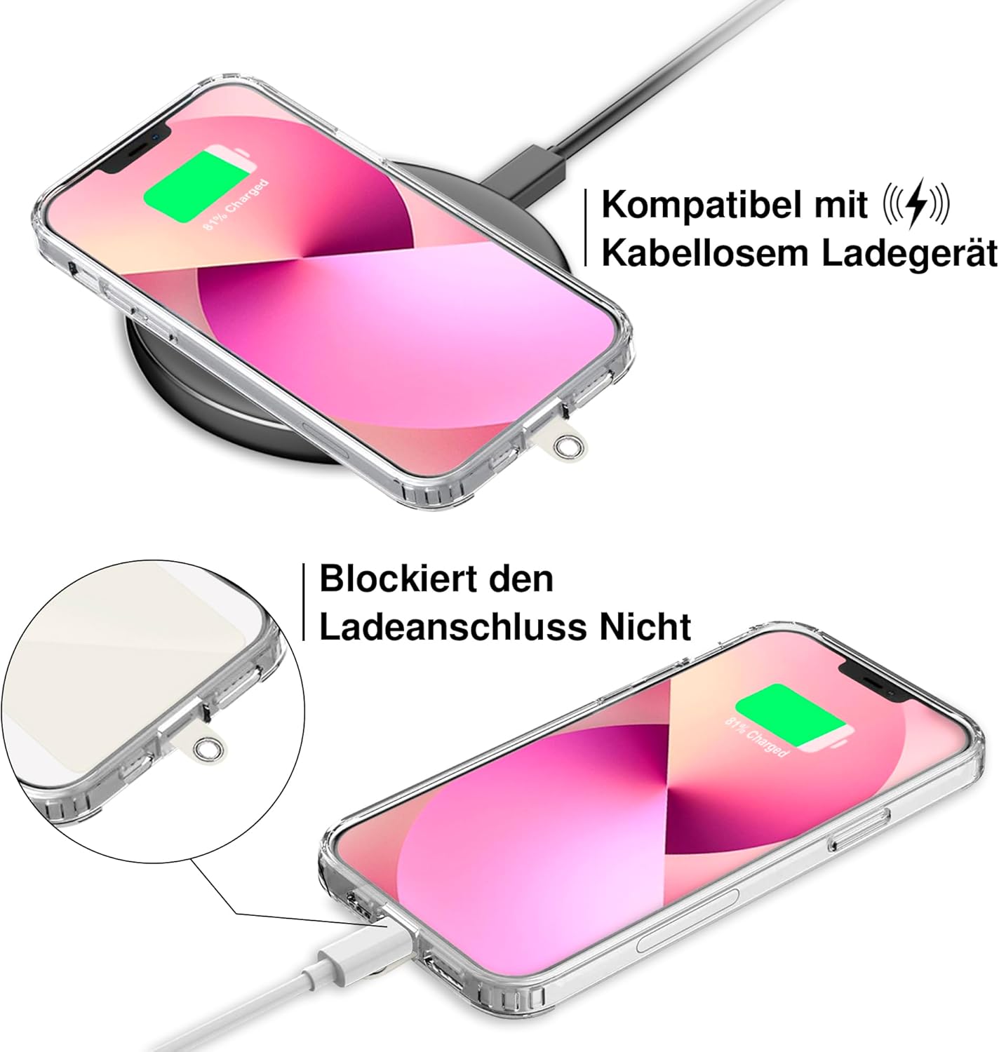 Detalle de TBOC Band Handykette/Schlüsselband (Braun + 2x Weiß Ice) mit Karabiner und Befestigungspatches – universal nutzbar