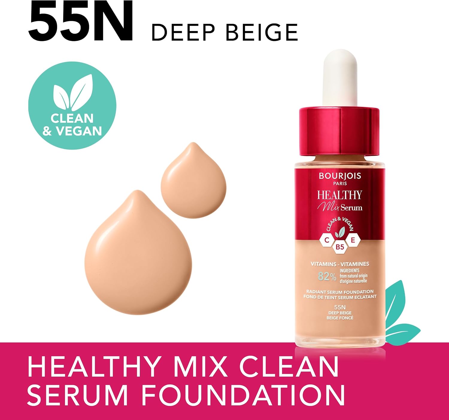 Detalle 2 de Bourjois Sérum Healthy Mix Clean 55 N, base ligera, 30 ml 💧