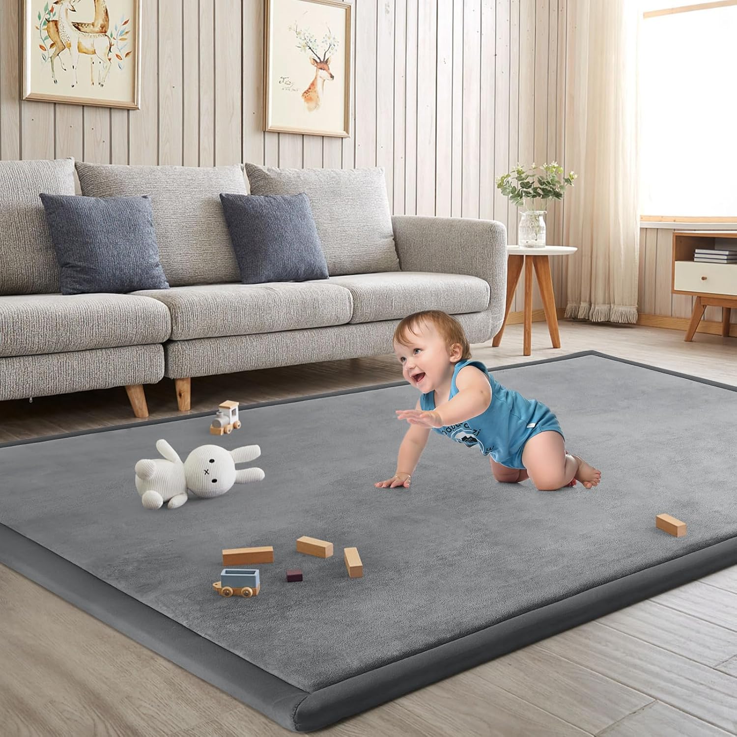 Thumbnail 6 de ILPEOD Baby Play Mat for Floor - 79" x 110" Memory Foam Nursery Rug in Grey