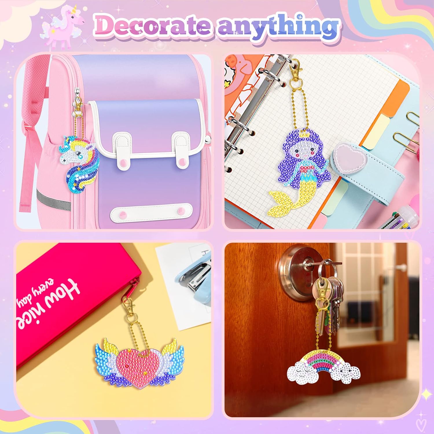 Thumbnail 3 de Fullove Diamond Painting Keychain Craft Kit for Girls Aged 6–10