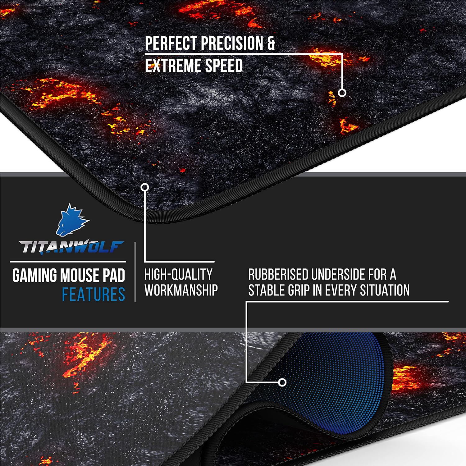 Detalle 2 de TITANWOLF Extra Large Gaming Mouse Mat 1200x600mm (XXL/XXXl) – Oversize desk pad with non-slip rubber base