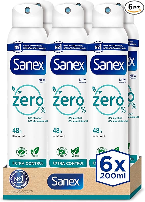 Sanex Zero% Extra Control Desodorante Spray 🧴 Pack 6x200ml