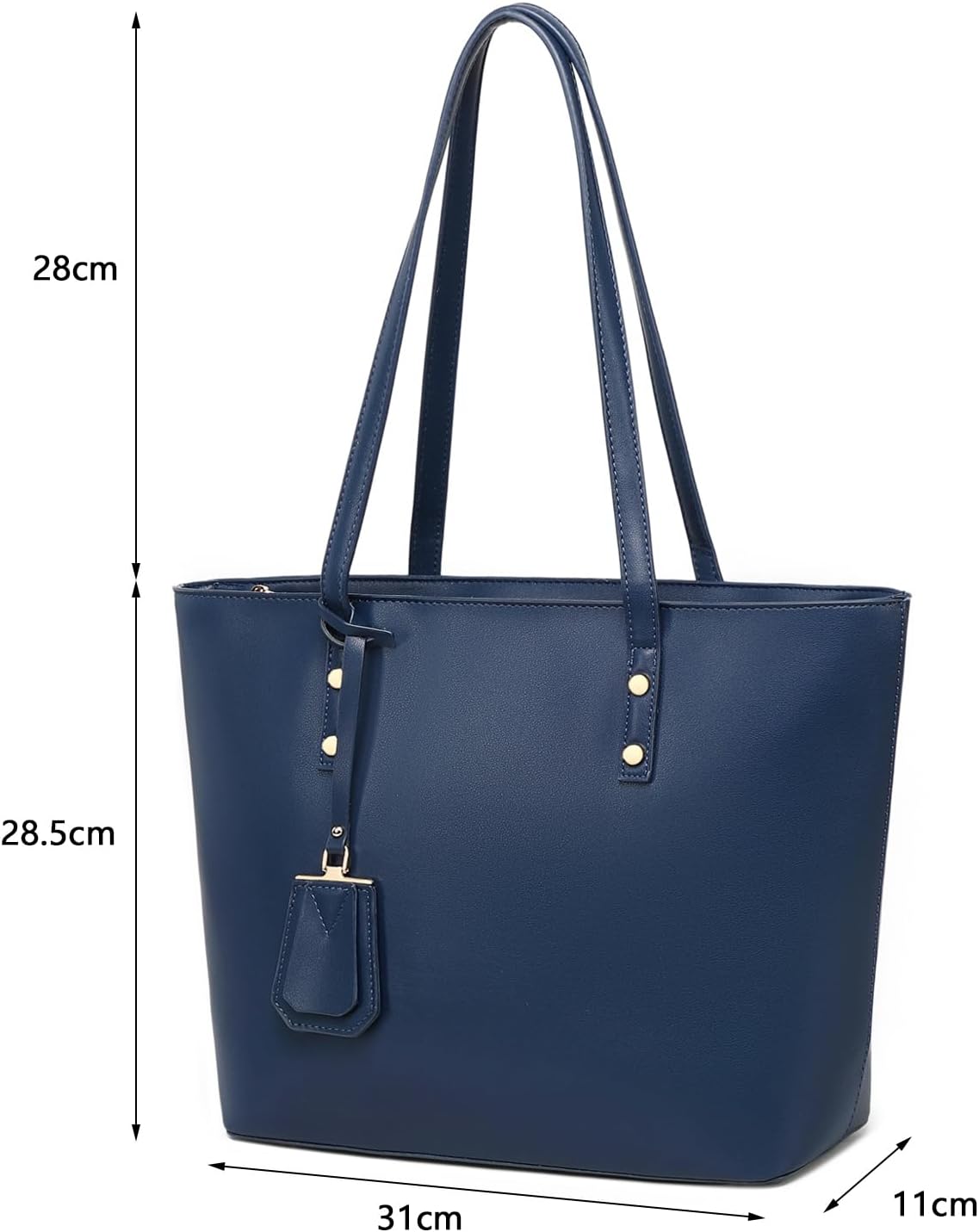 Thumbnail 3 de MORGLOVE Blue Faux Leather Large Tote Bag with Zip, 42.5 x 28.5 x 11 cm