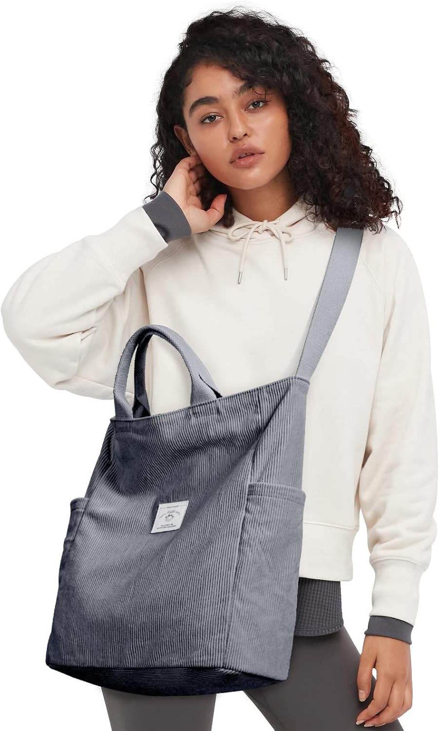 Thumbnail 1 de KALIDI Damen Handtasche Canvas Shopper aus Cord – Shopper Schulter- & Umhängetasche für Alltag, Schule und Einkäufe
