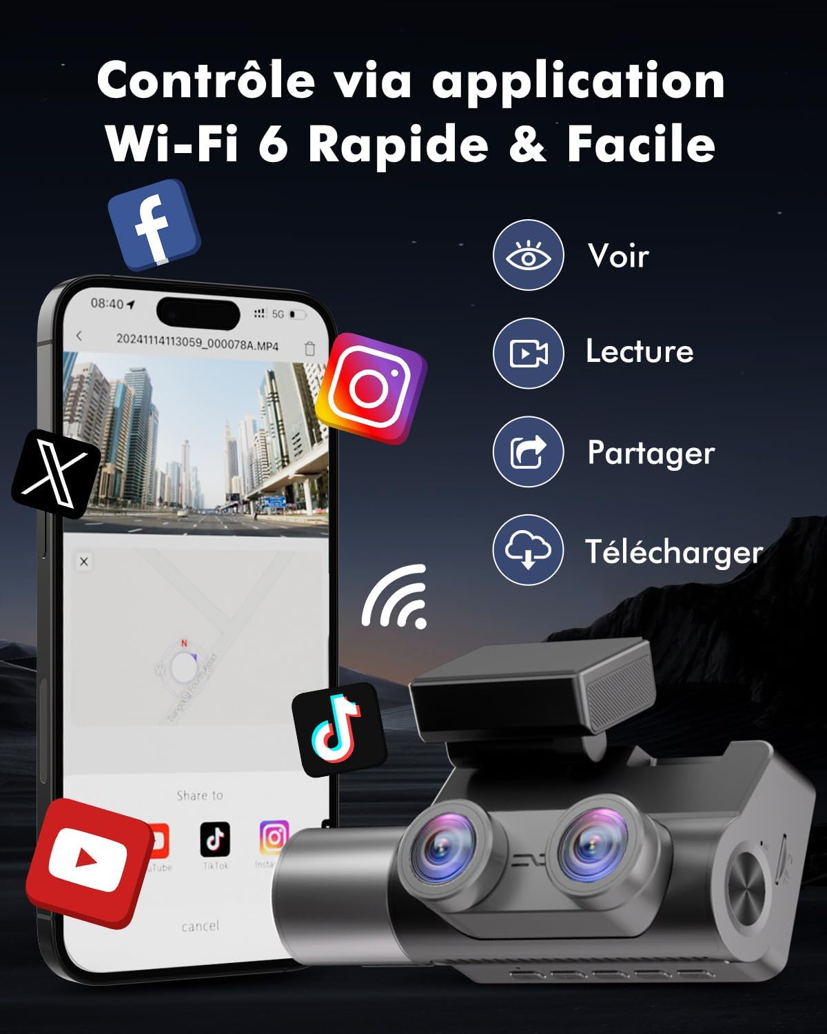 Thumbnail 6 de Frvesroe V1 dashcam 3 canaux 64 Go