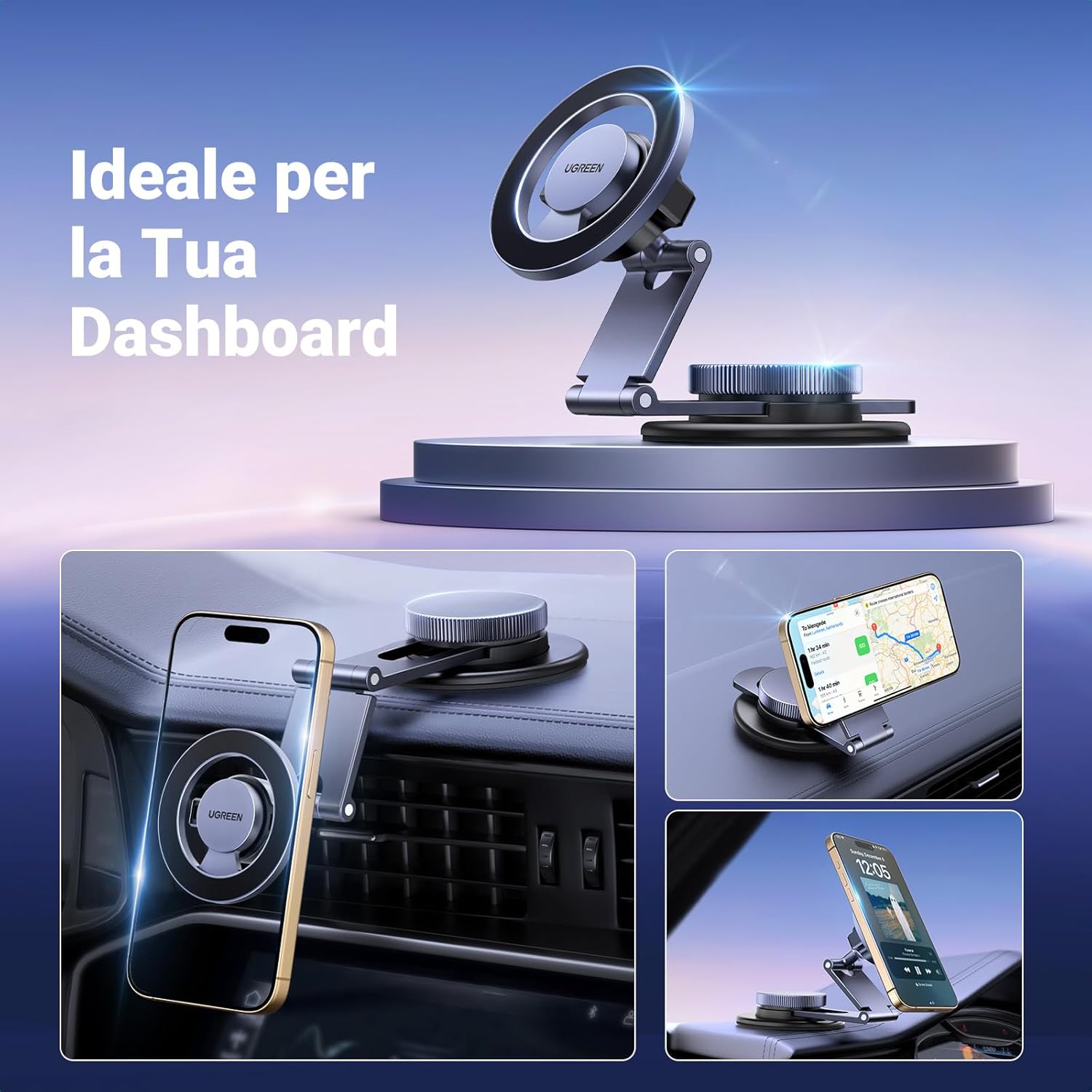 Thumbnail 2 de UGREEN Supporto Telefono Auto MagSafe per Cruscotto: pianta robusta, rotazione 360° e design retrattile in lega di alluminio