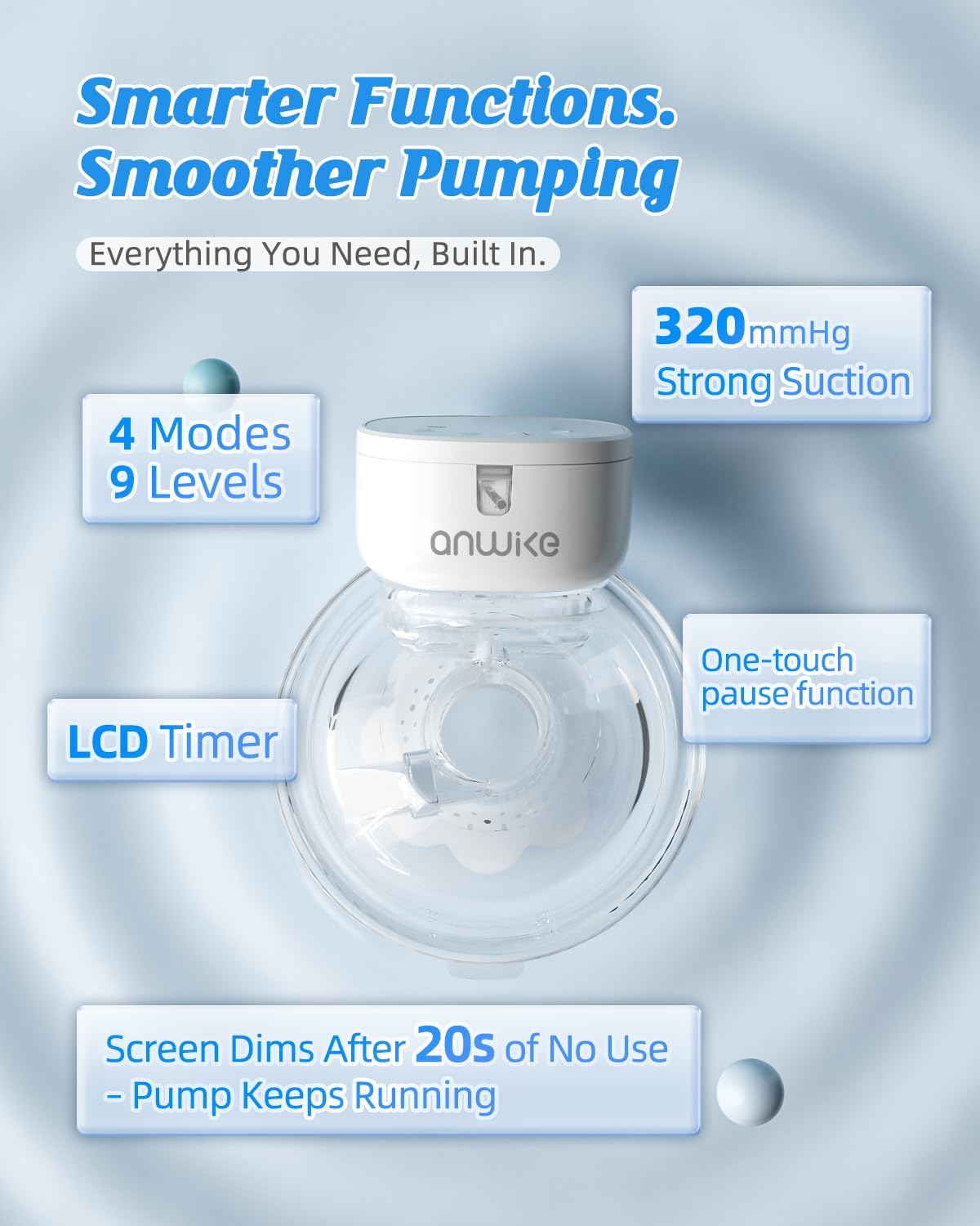 Detalle de ANWIKE Electric Breast Pump Double Ultra-Light 230g — Wearable, Hands-Free and Travel-Ready