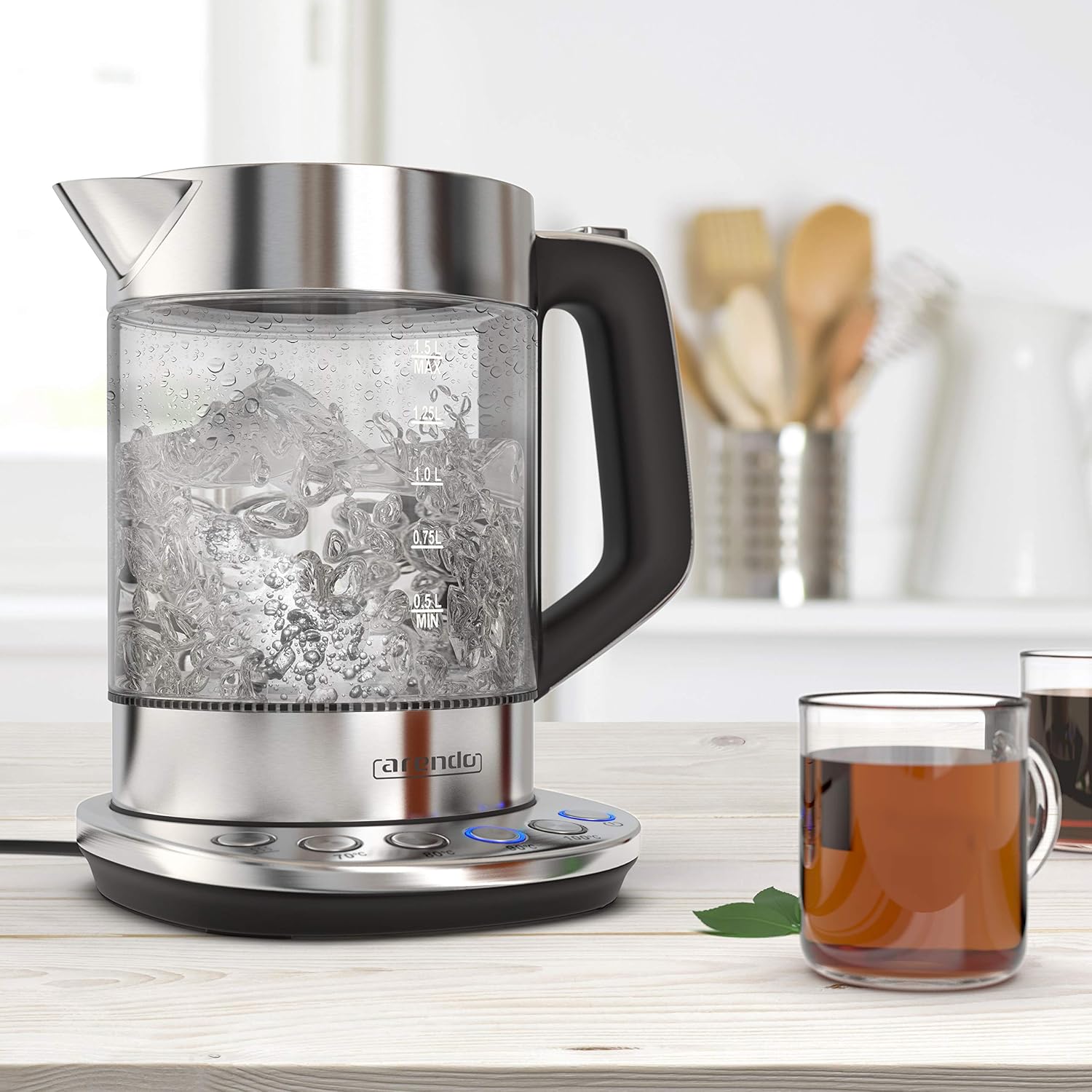 Detalle de Arendo Glas-Wasserkocher mit Temperatureinstellung und Warmhaltefunktion (1,5 l, 2200 W)