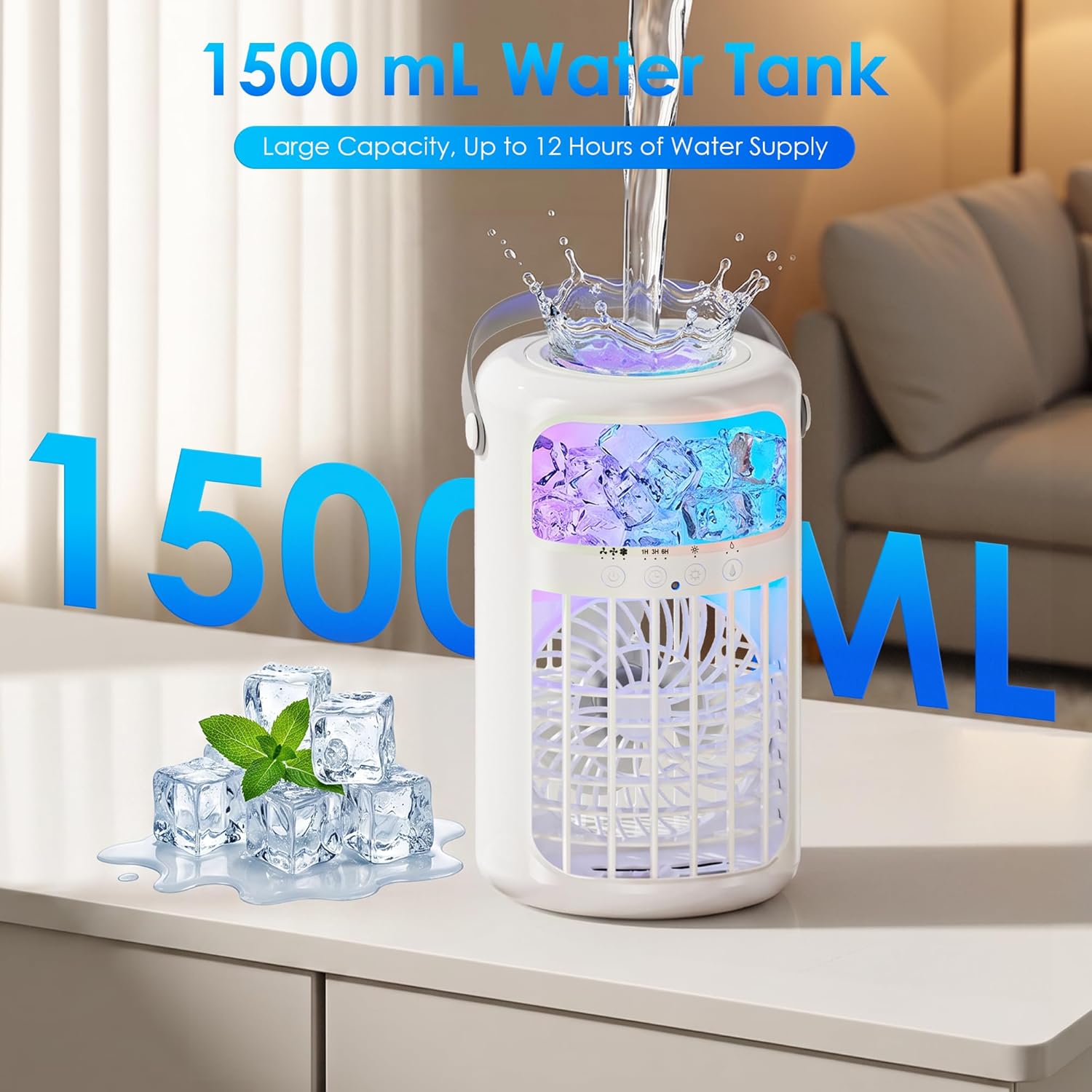 Thumbnail 2 de Portable Air Conditioners, Evaporative Cooler 4-in-1 with 1500ML Tank and USB-C Power