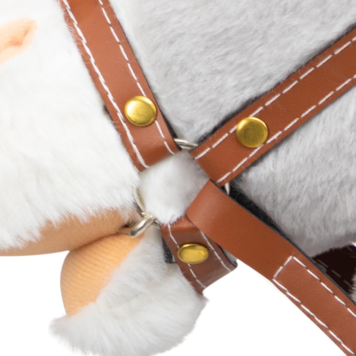 Thumbnail 6 de HollyHOME Stick Horse with Wood Wheels – 91cm Grey Plush Hobby Horse