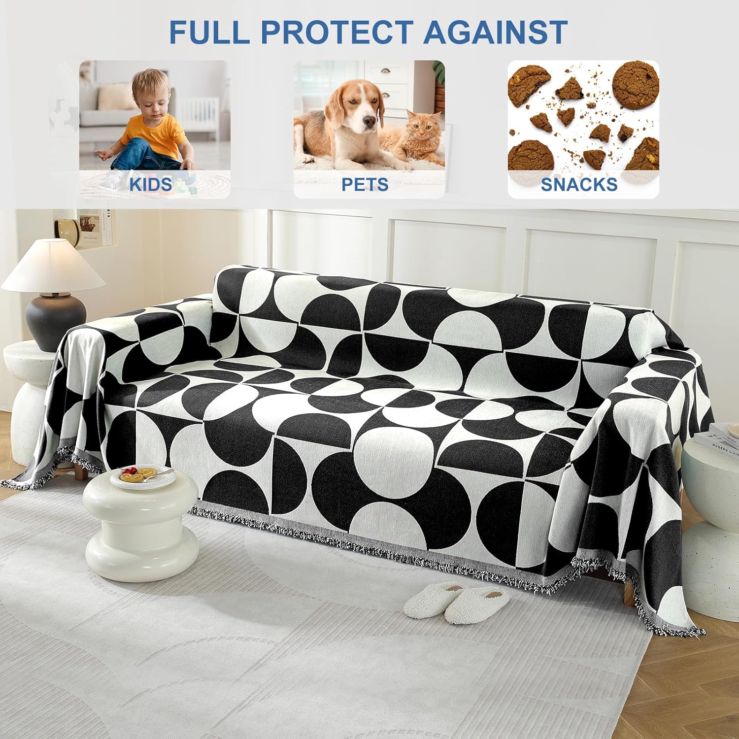 Thumbnail 4 de Ystyle Telo Copridivano 4 Posti 180x380 cm – Copridivano Universale Quattro Stagioni, Antimacchia, Nero/Bianco