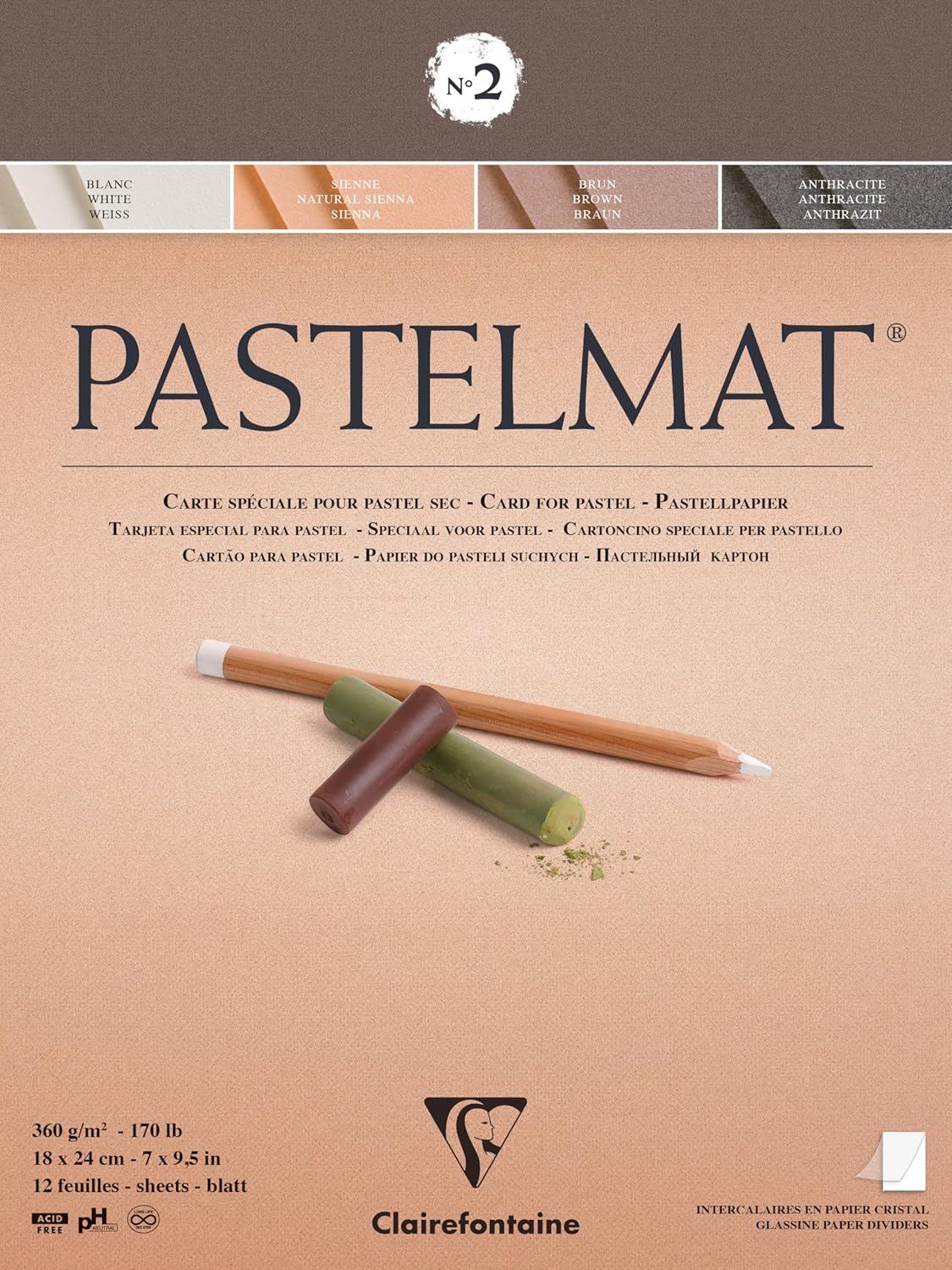 Thumbnail 6 de Clairefontaine Bloc Collé Pastelmat n°5 – 12 feuilles 30x40 cm, 360 g/m², 4 couleurs assorties
