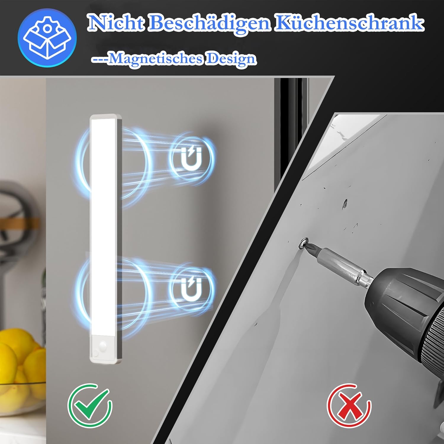 Thumbnail 3 de GWULC 2700K Warmweiß 20 cm LED Schrankbeleuchtung, 2 Stück – Bewegungsmelder, Unterbauleuchte, Akku