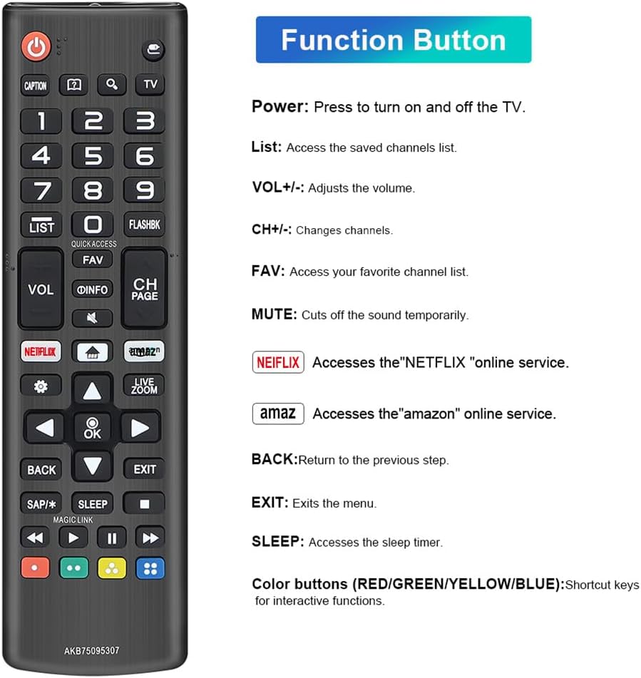 Detalle 2 de Universal LG TV Remote Replacement AKB75095307 – All-in-One LG Smart TV Compatibility