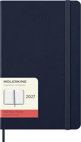 Detalle de Moleskine Agenda Giornaliera 2027 – Planner 12 mesi, copertina rigida, chiusura elastica, formato Large 13x21 cm, Blu Zaffiro