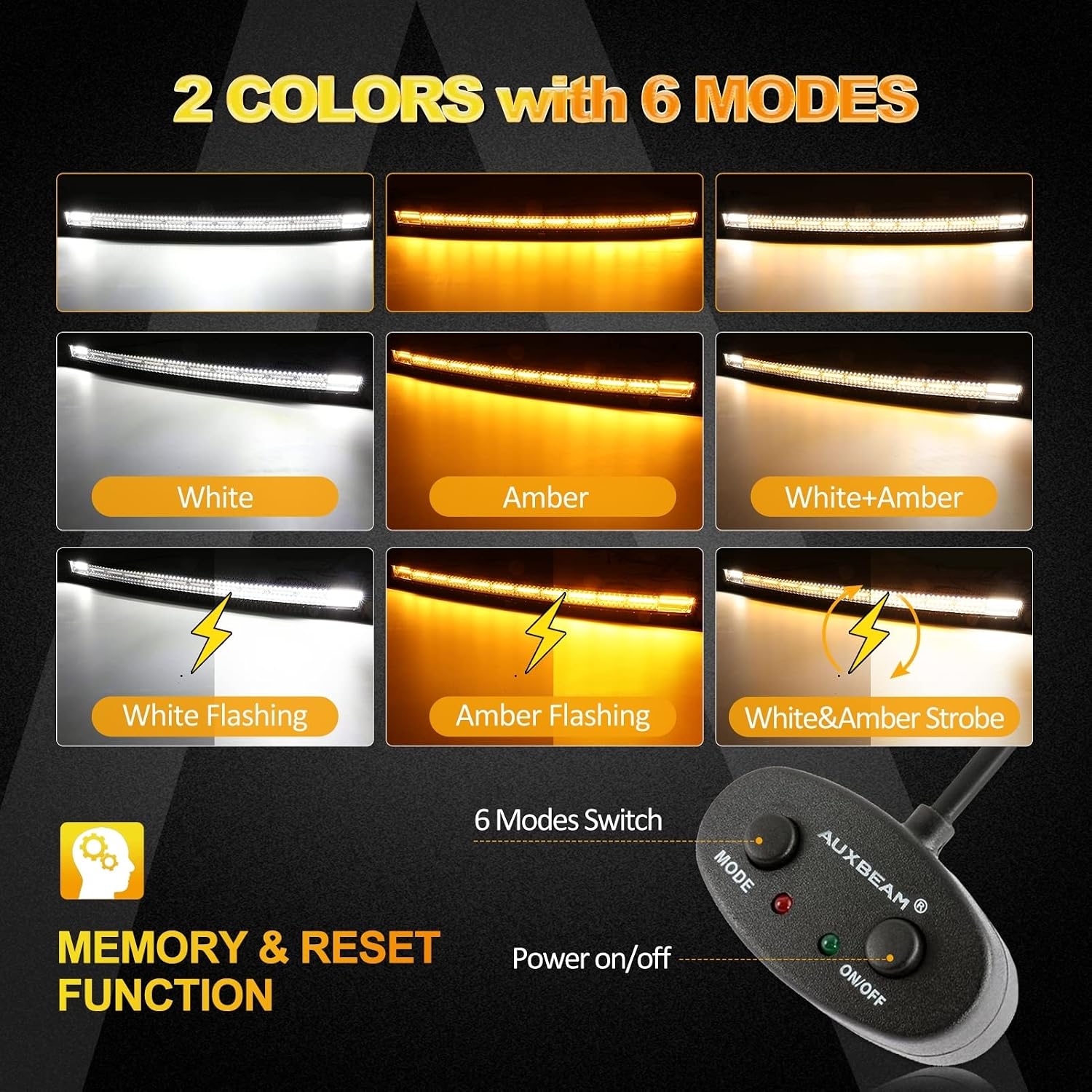 Detalle de Auxbeam 50-Inch Curved LED Light Bar, 288W Dual-Color, 6 Modes