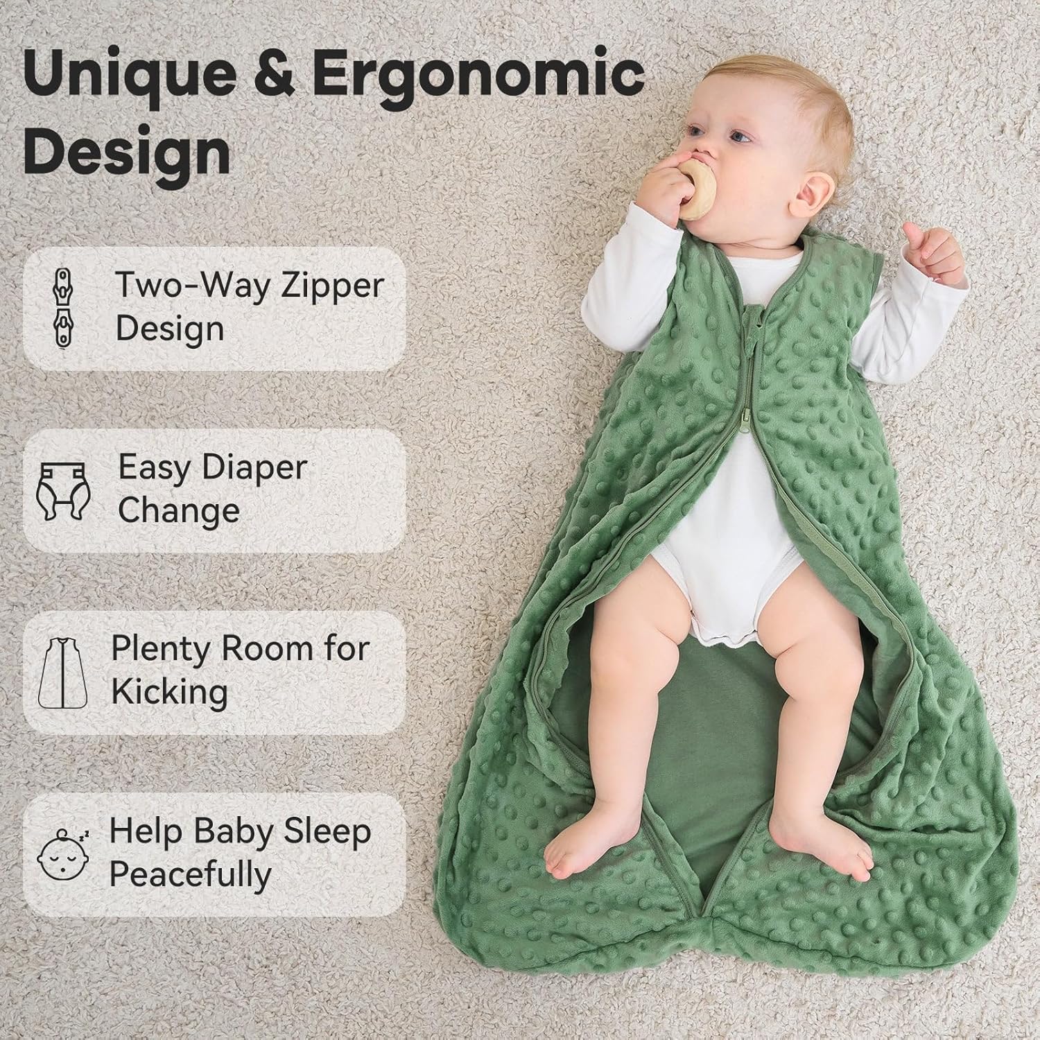 Thumbnail 3 de Unnivoll Baby Sleeping Bag 1.5 Tog with Plush Dots – 2 Pack (Blue & Green)