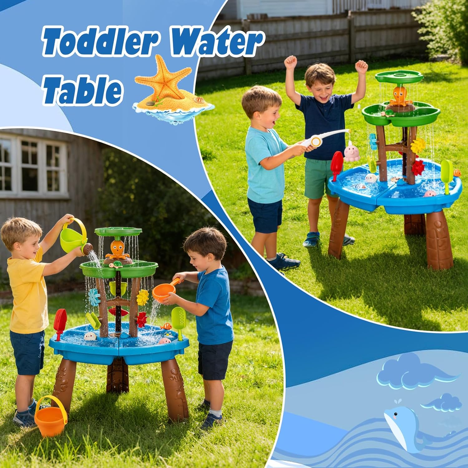 Detalle de VROGTIK Toddler Water Table with Sand & Water Play Set (Fishing Toys)