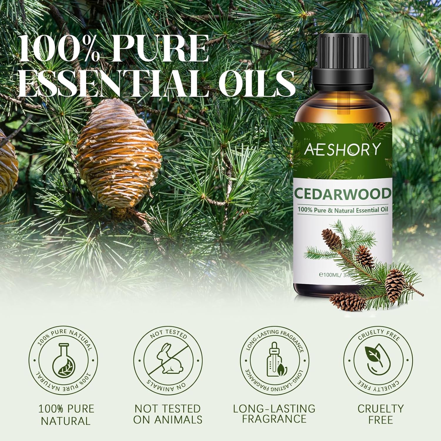 Thumbnail 1 de AESHORY Cedarwood Essential Oil 100ml (100% pure cedarwood oil) for diffusers, aromatherapy and DIY