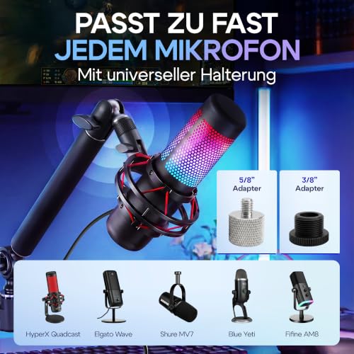 Detalle de MNTPRO Mikrofonarm Schreibtisch Low Profile – 80 cm Reichweite, Absinksicher, 2 kg Tragkraft