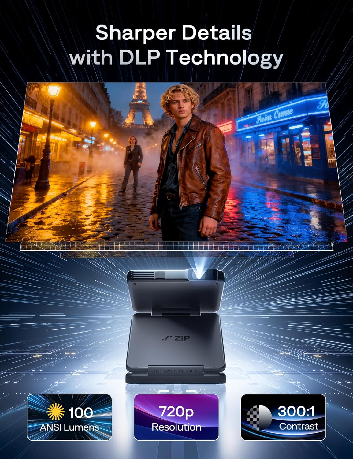 Detalle 2 de Aurzen ZIP Tri-Fold Mini Projector 5000mAh