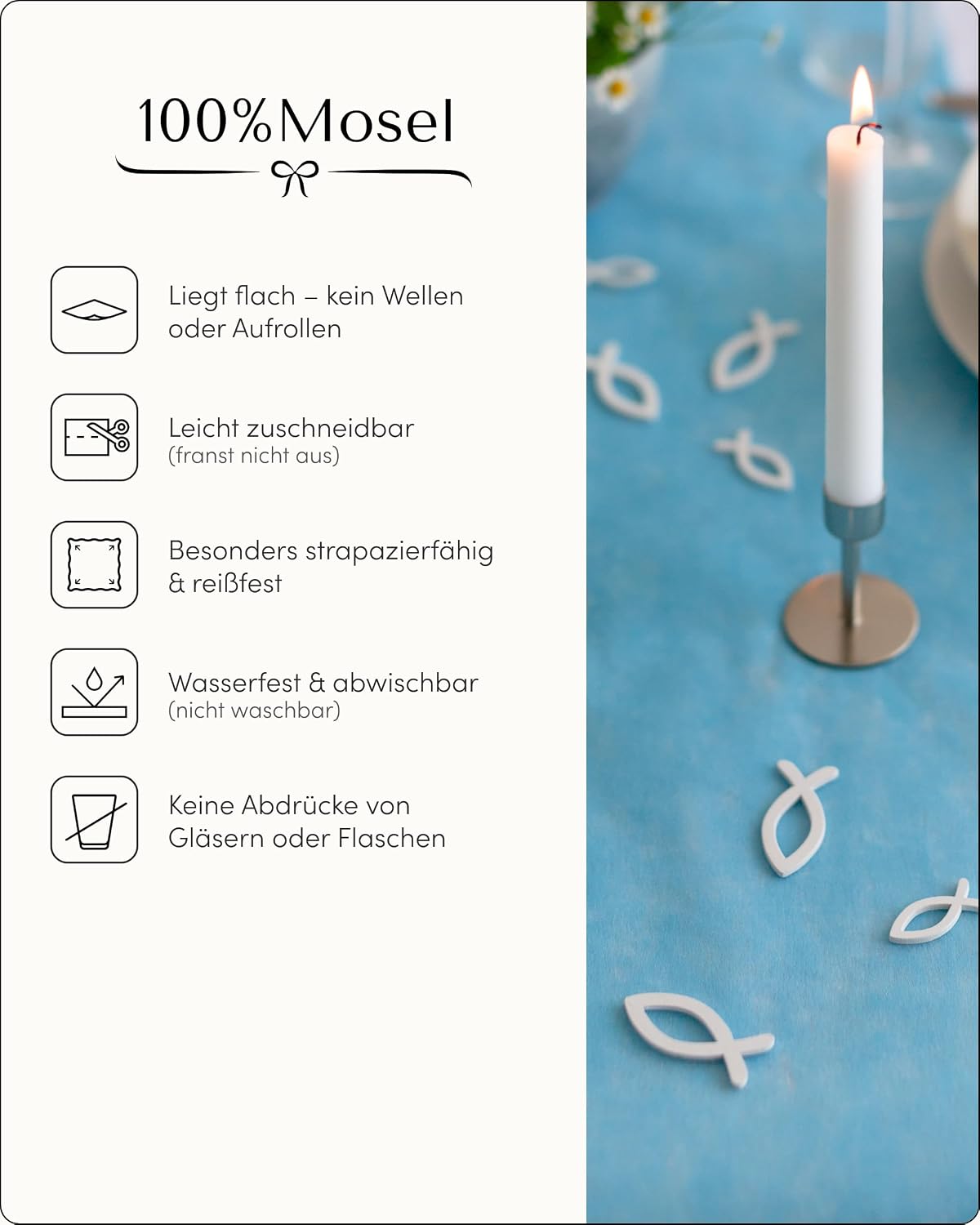 Thumbnail 5 de 100% Mosel Vlies Tischläufer Aqua-Blau, 30 cm × 25 m – dekoratives Tischband für Festtafel & Feier